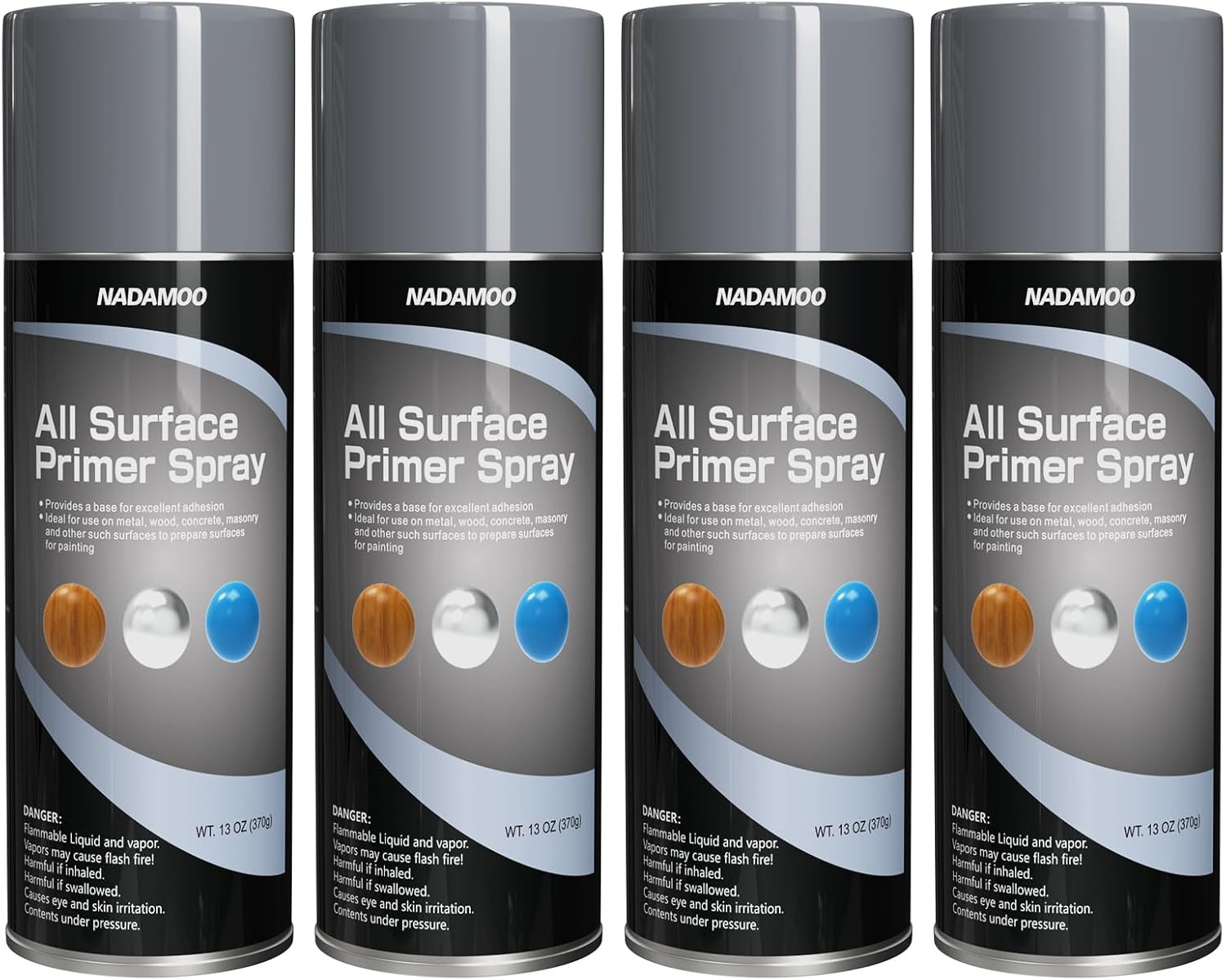 NADAMOO All Surface Primer Spray, One-Part Epoxy Primer Matte Gray, 4 Cans