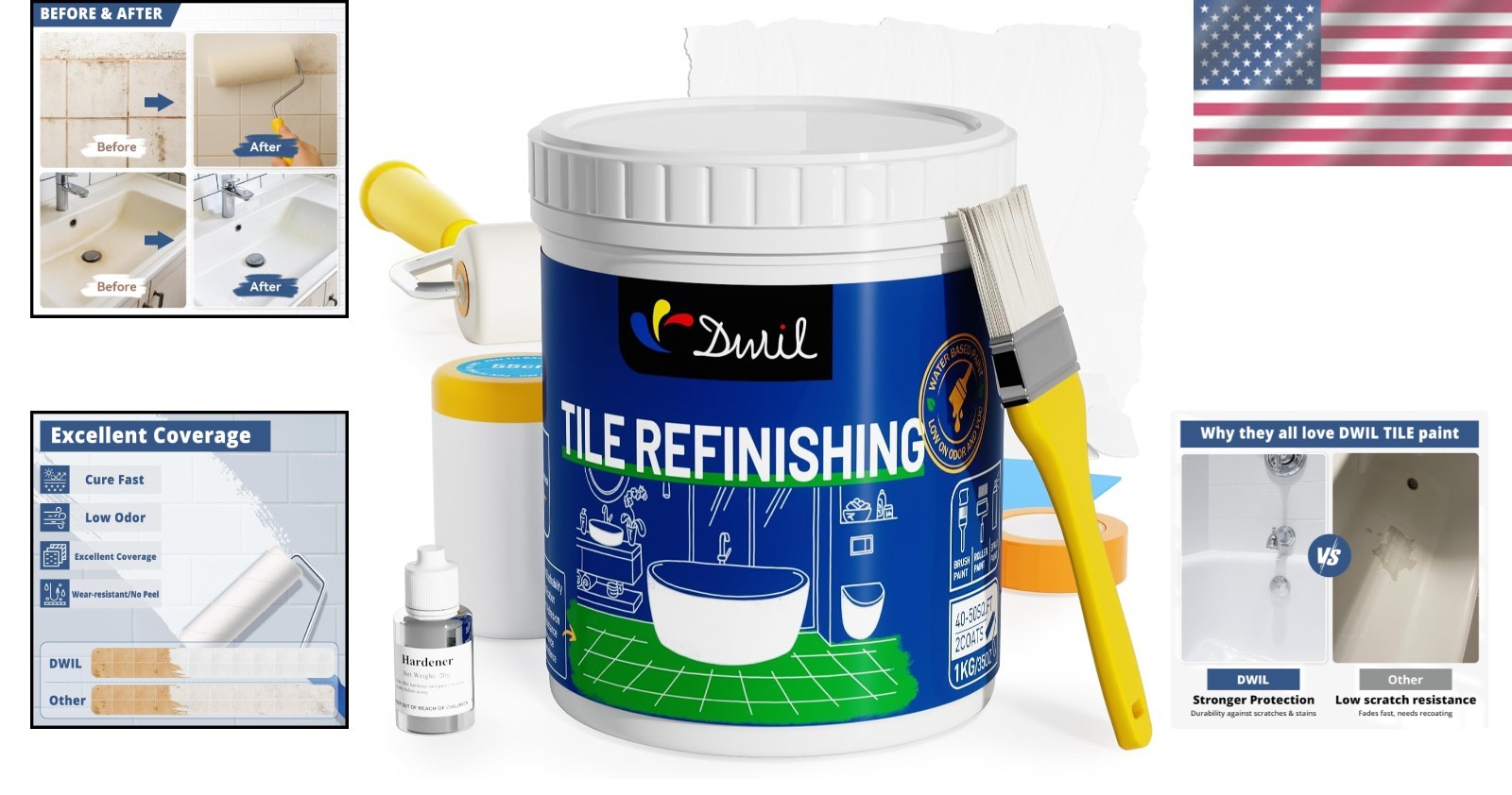 Bathtub Paint Kit – 35oz White, Low Odor, Durable Acrylic Refinishing