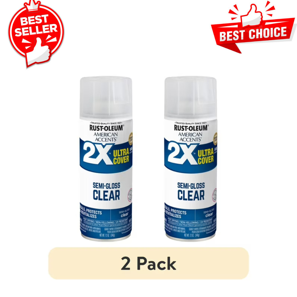 (2 Pack) Rust-Oleum Clear Spray Paint, American Accents 2X Semi-Gloss Clear Coat