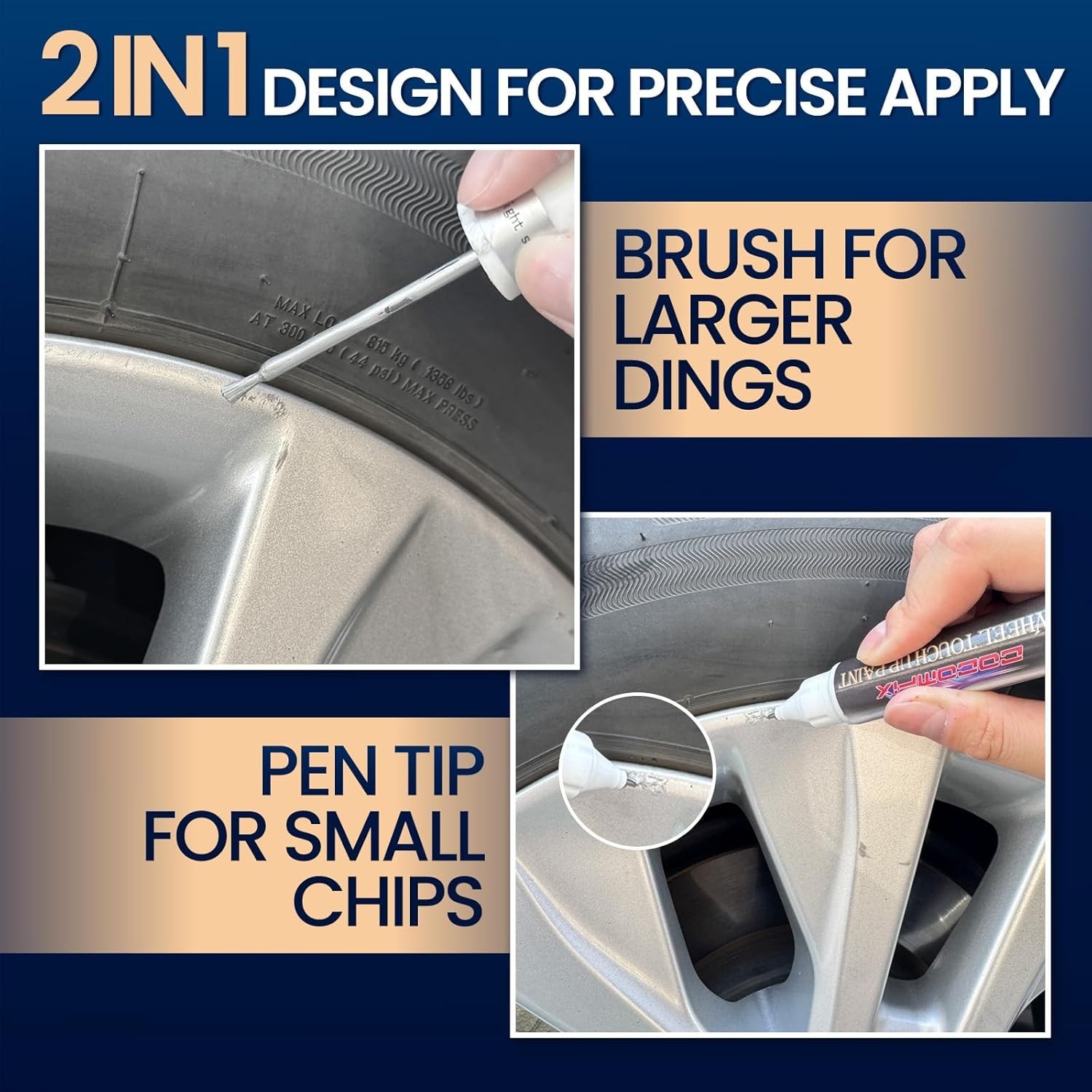 Light Silver Touch Up Paint for Wheels – 2-in-1 Applicator, Instant Repair