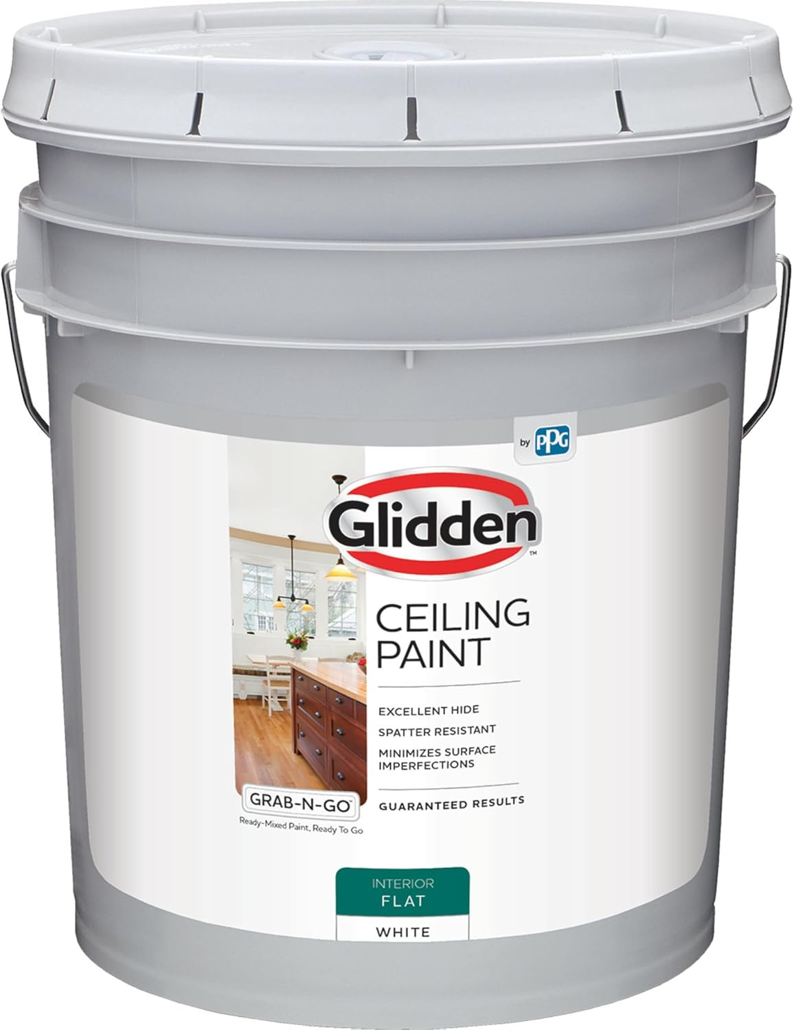Interior Latex Ceiling Paint, White, Flat, 5 Gal