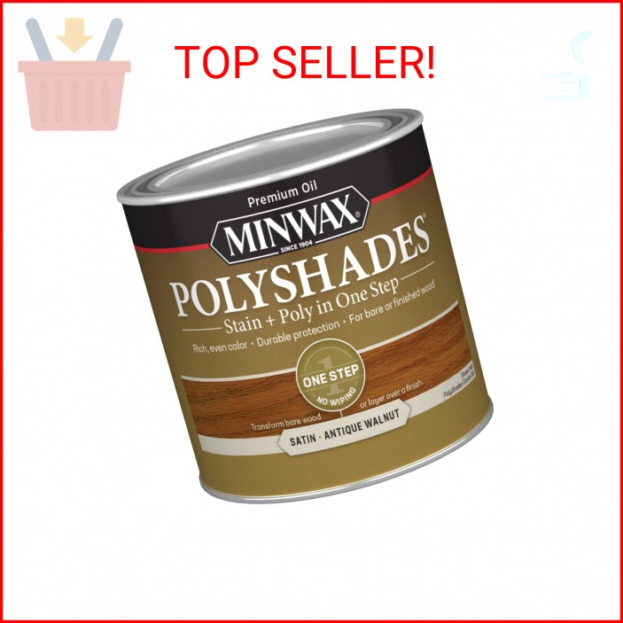 Minwax PolyShades Wood Stain + Polyurethane Finish – ½ Pint, Antique Walnut, Sat