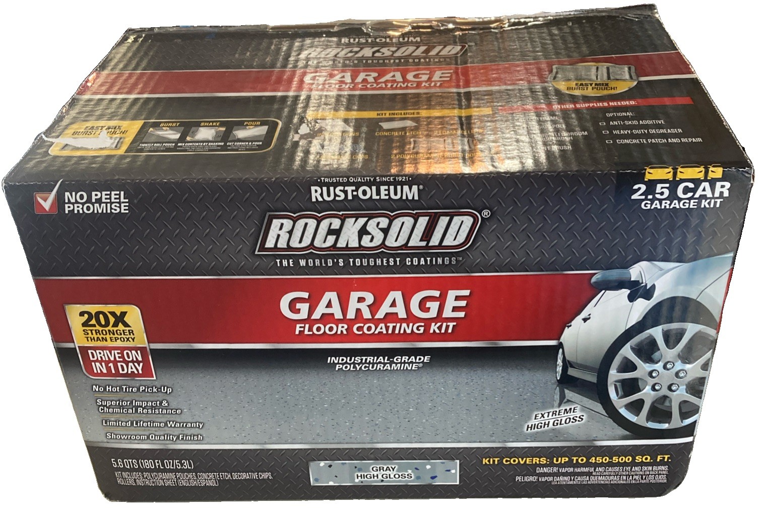 Rust-Oleum 293513 RockSolid Garage Floor Coating Gray Kit 2.5 Car Garage Kit