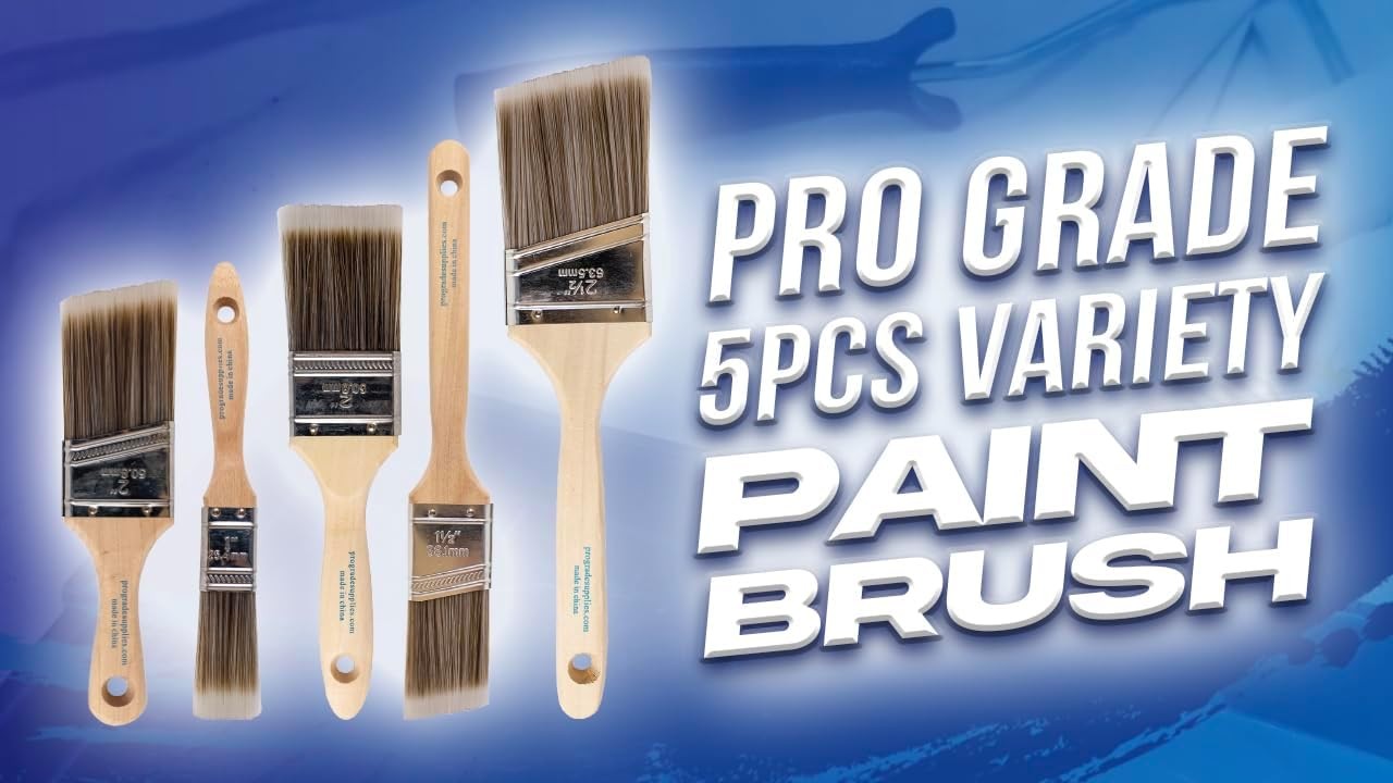Pro Grade Paint Brushes, Paint Brush Set for Walls, Trim & Stain, 5-Piece