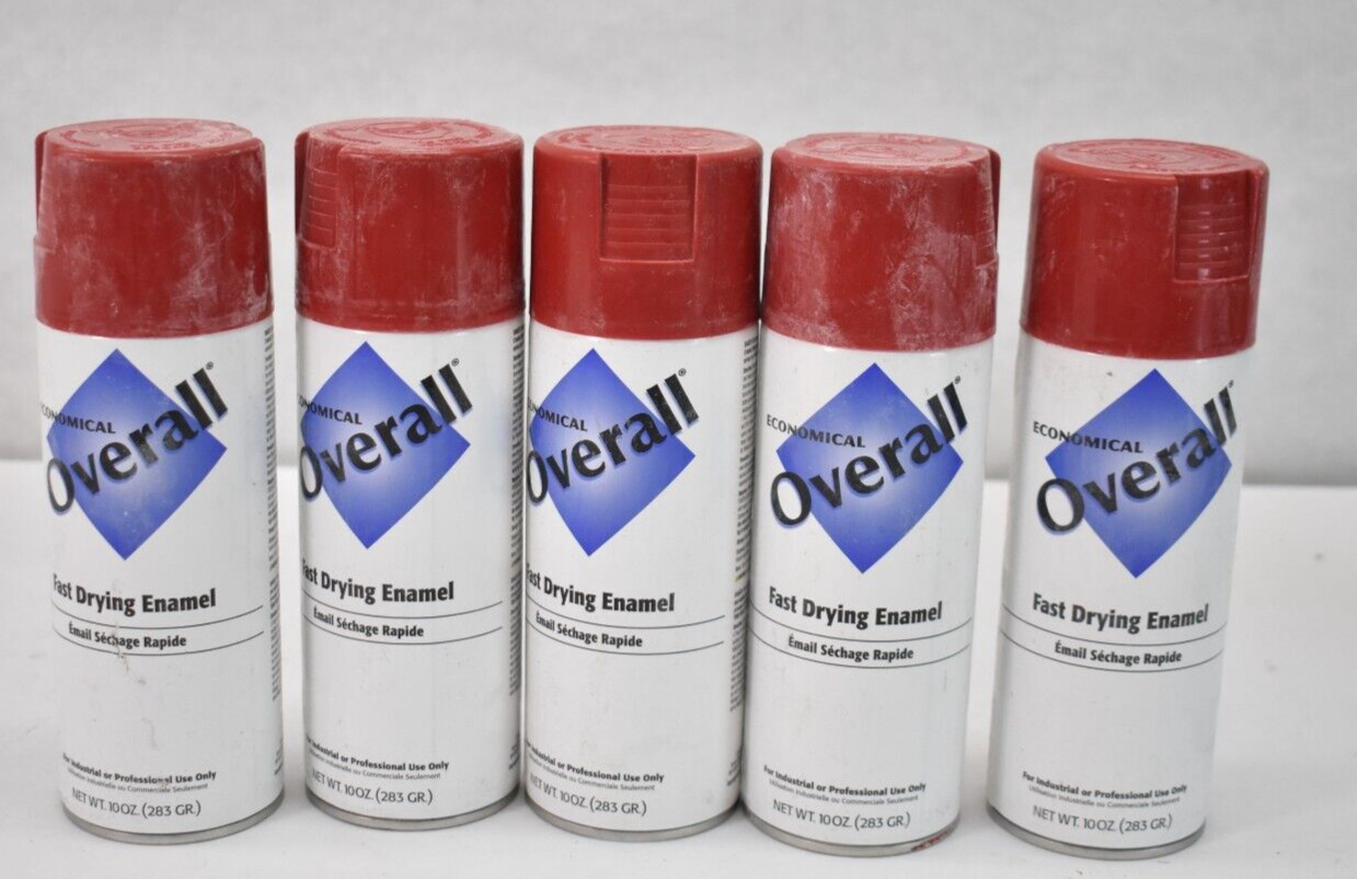 Lot of 5 Economical Overall Fast Drying Enamel Gloss Red Rouge 10oz Cans