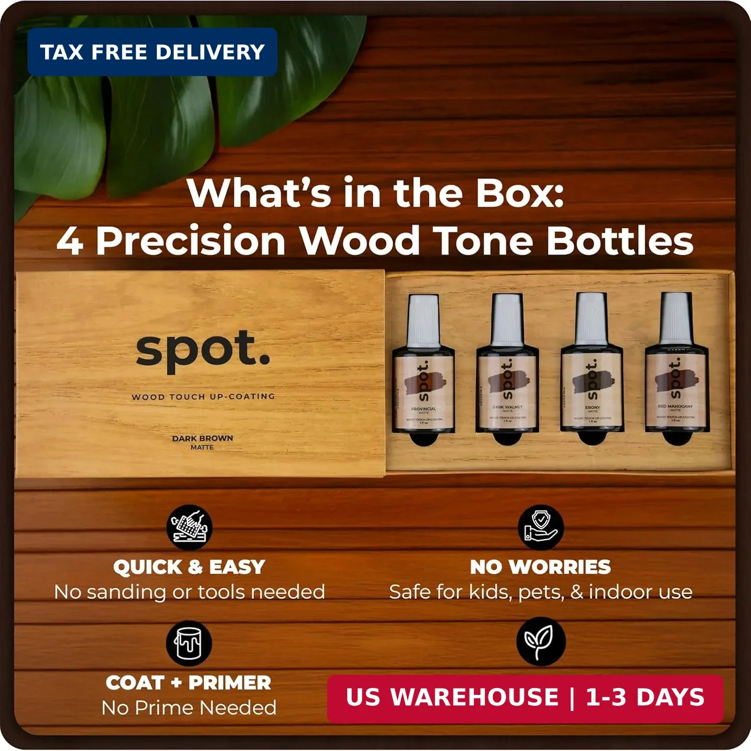 Dark Brown Wood Stain Repair Kit, Brush-On Touch-Up Stain Bottles, Provincial, D