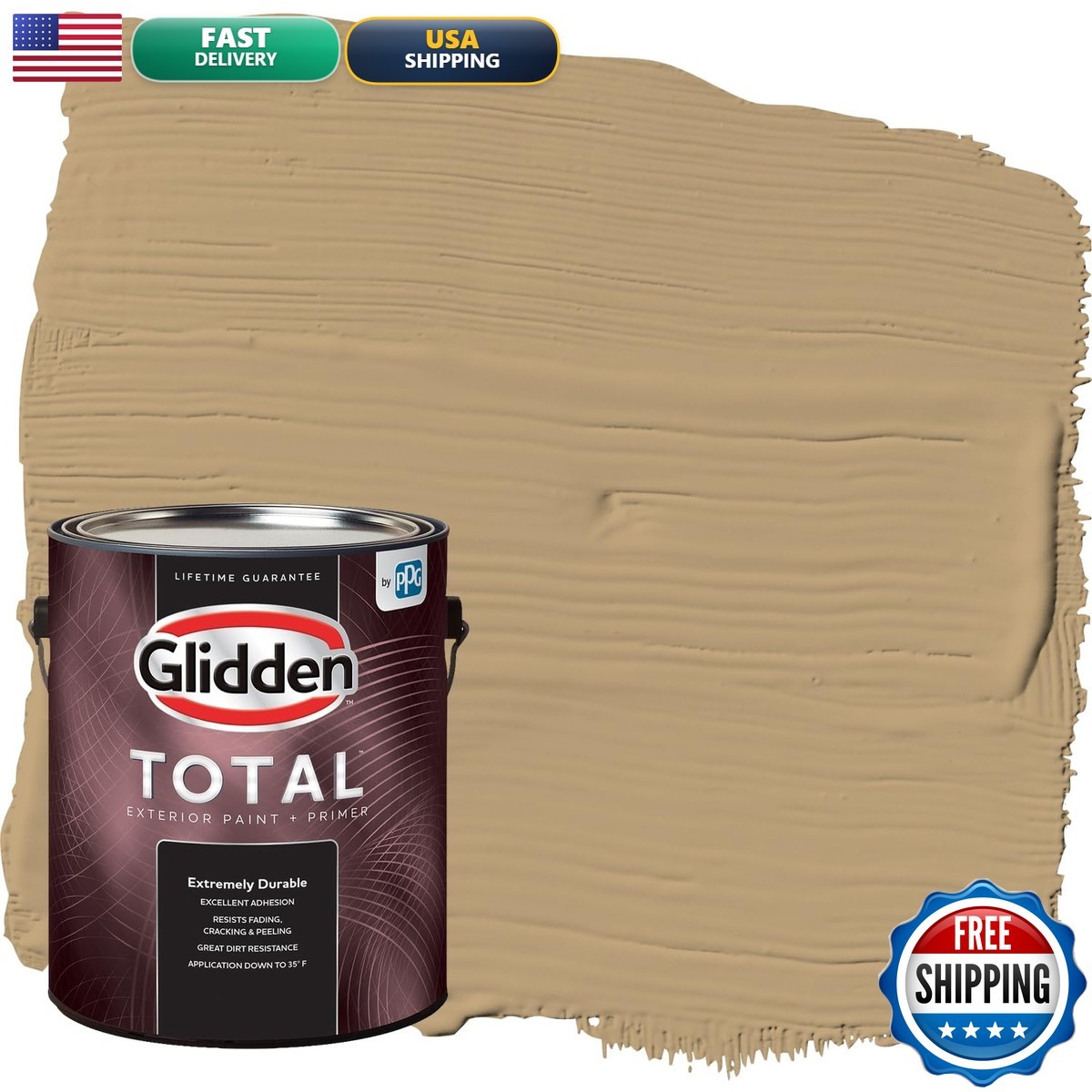 Glidden Total 1 Gal. Earthy Ocher/Beige Semi-Gloss Exterior Paint Premiumr