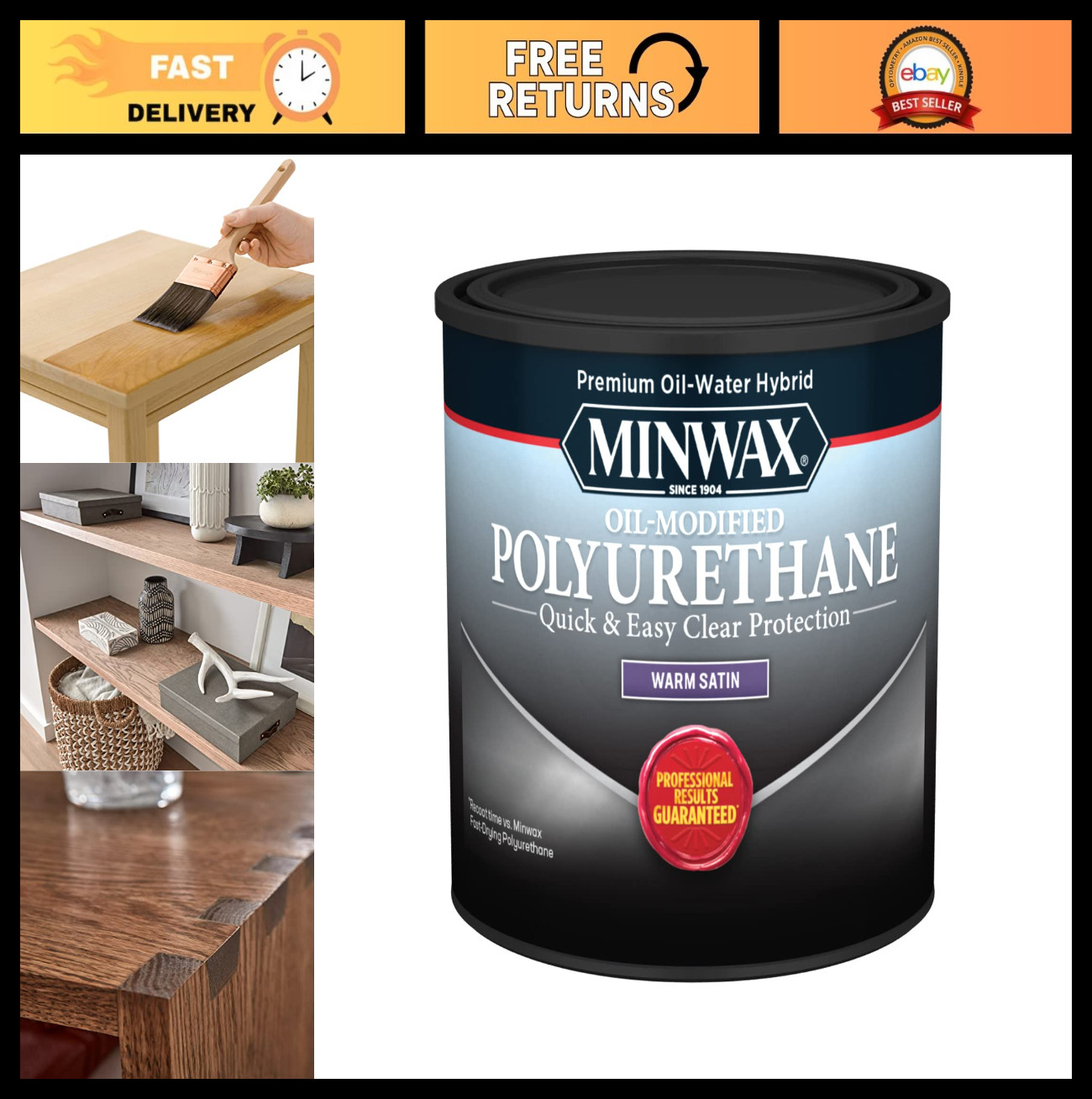 Clear Satin Polyurethane Wood Finish – Water-Based, Oil-Modified, ½ Pint