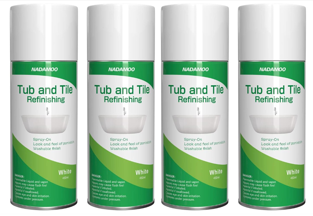 Tub and Tile Spray Paint White, 450ml, 4 Cans, Aerosol Bathtub Refinishing Kit