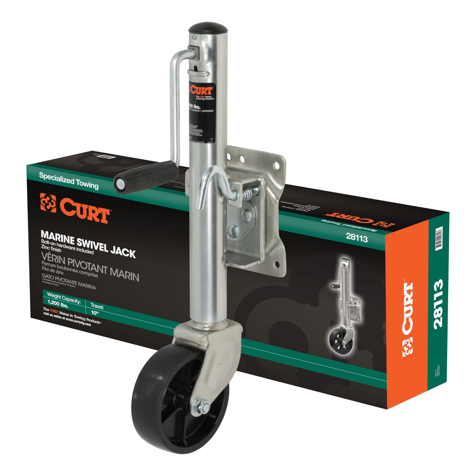 Curt 28113 Marine Boat Trailer Jack 6-Inch Wheel 1200 Lbs. 11 Inches Vertical