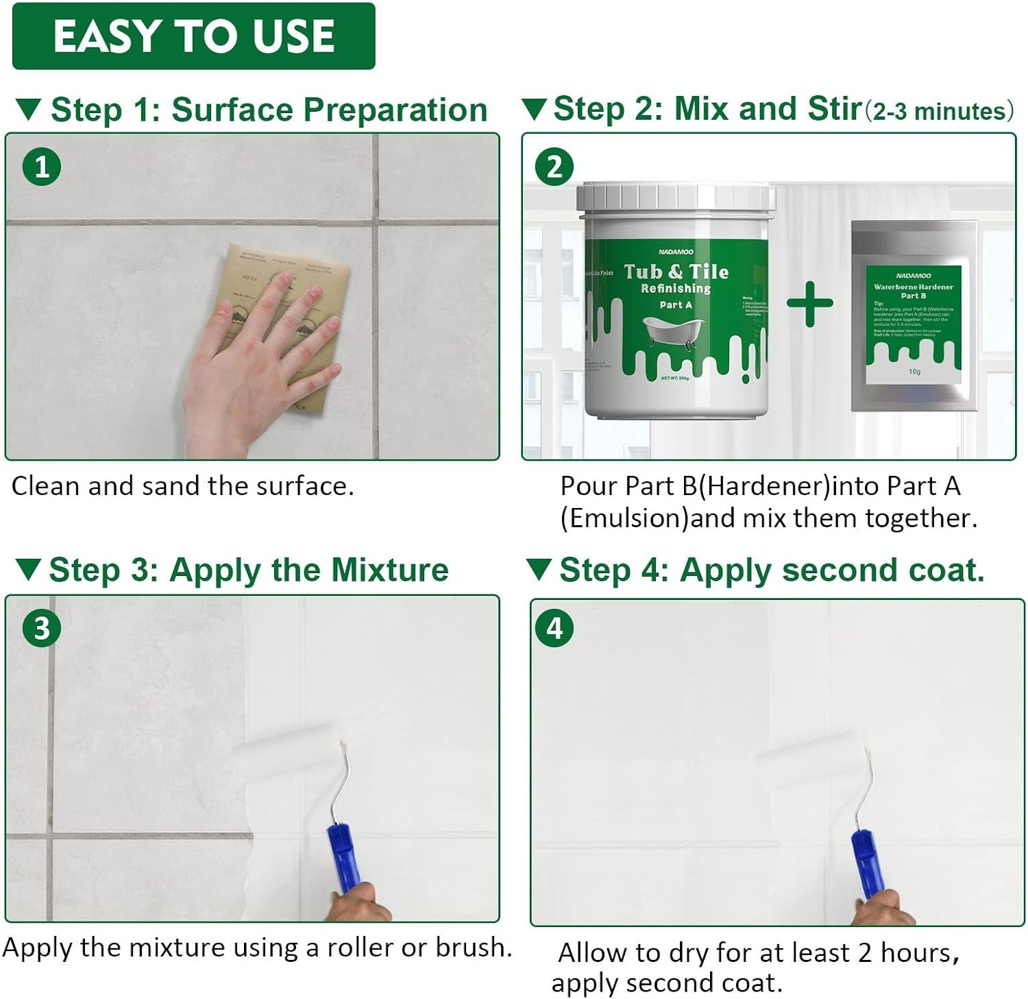 Complete White Enamel Tub and Tile Refinishing Kit – 25 sq.ft Coverage, Easy Use
