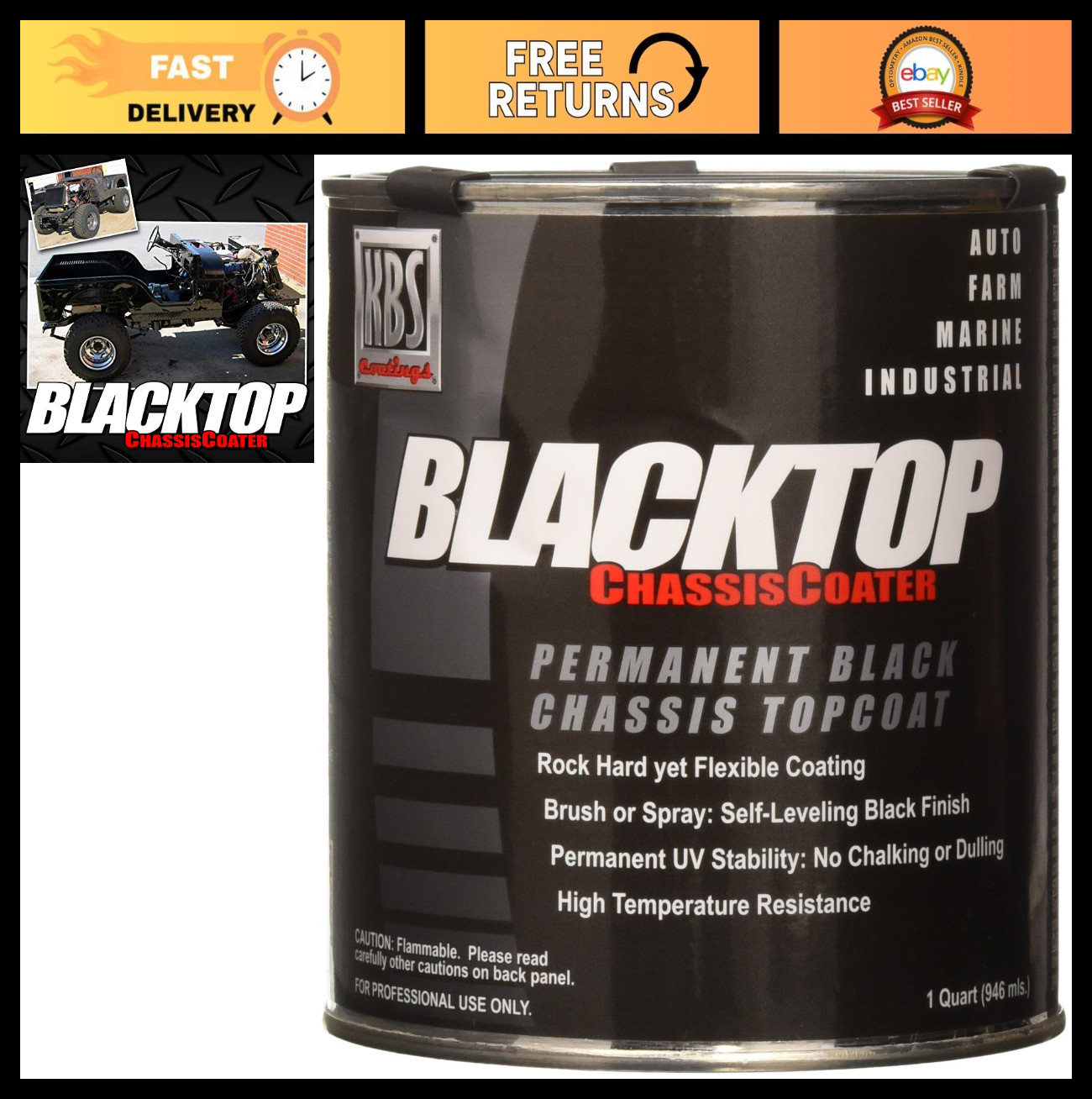 Gloss Black Chassis Paint – High-Gloss Finish, Durable, 1 Quart for Automotive U