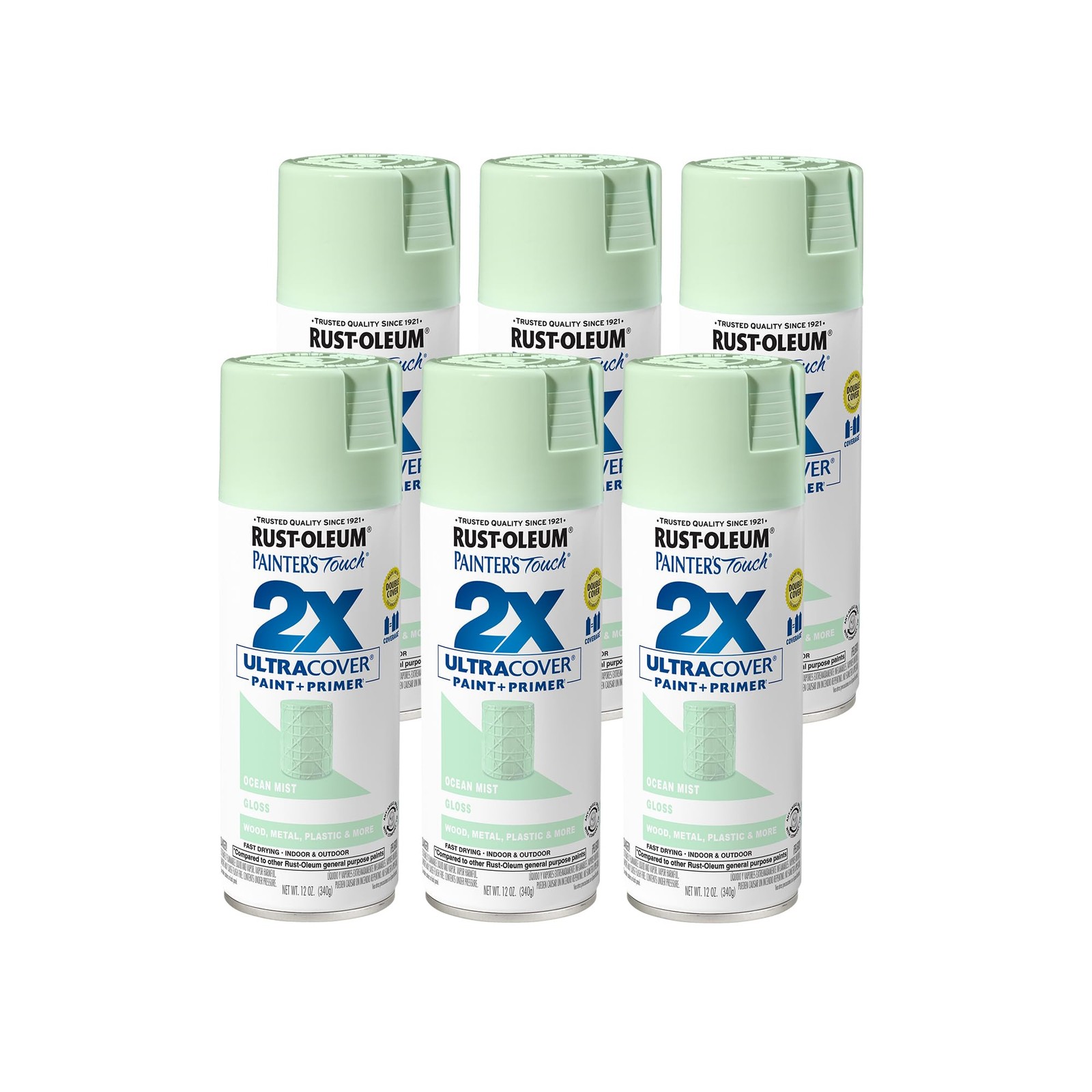 Gloss Ocean Mist 12 Ounce Spray Paint Pack of 6 Interior Exterior Use