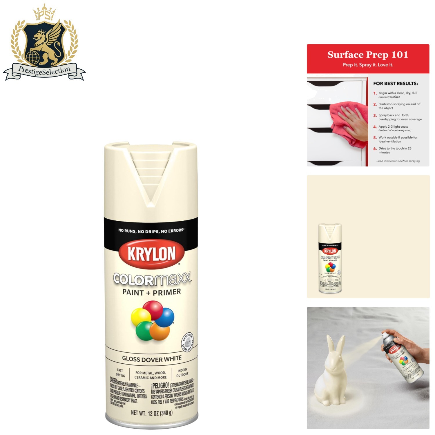 Krylon Colormaxx 12oz Gloss Dover White Spray Paint for Indoor/Outdoor Projects
