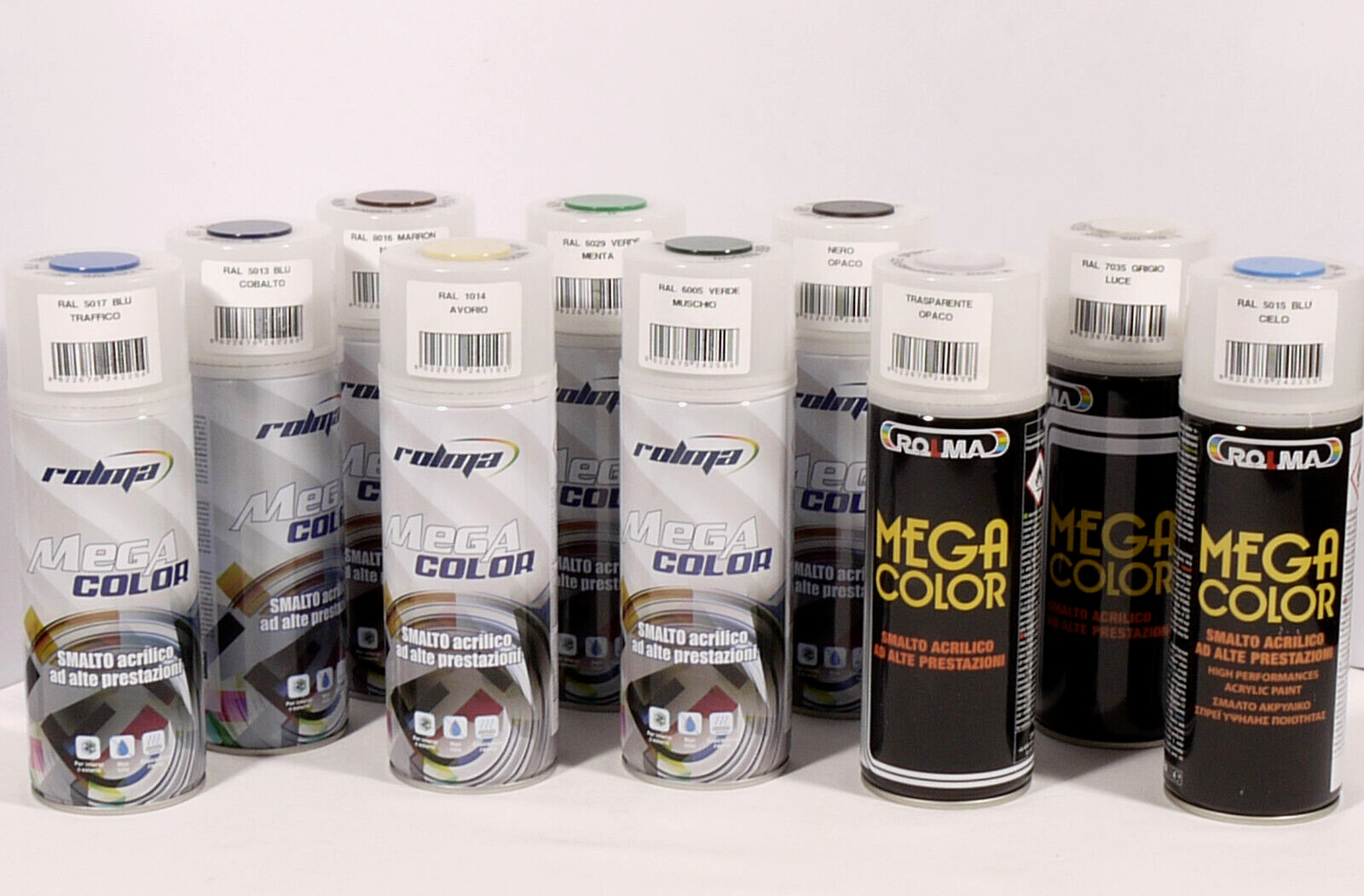 PRL) ACRYLIC ENAMEL PAINT COLORS PAINT SPRAY MEGACOLOR 10 PCS HIGH PERFORMANCE