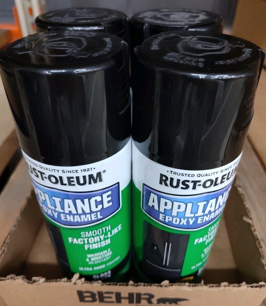 (4 pack) Black, Rust-Oleum Specialty Gloss Appliance Epoxy Spray Paint, 12 oz