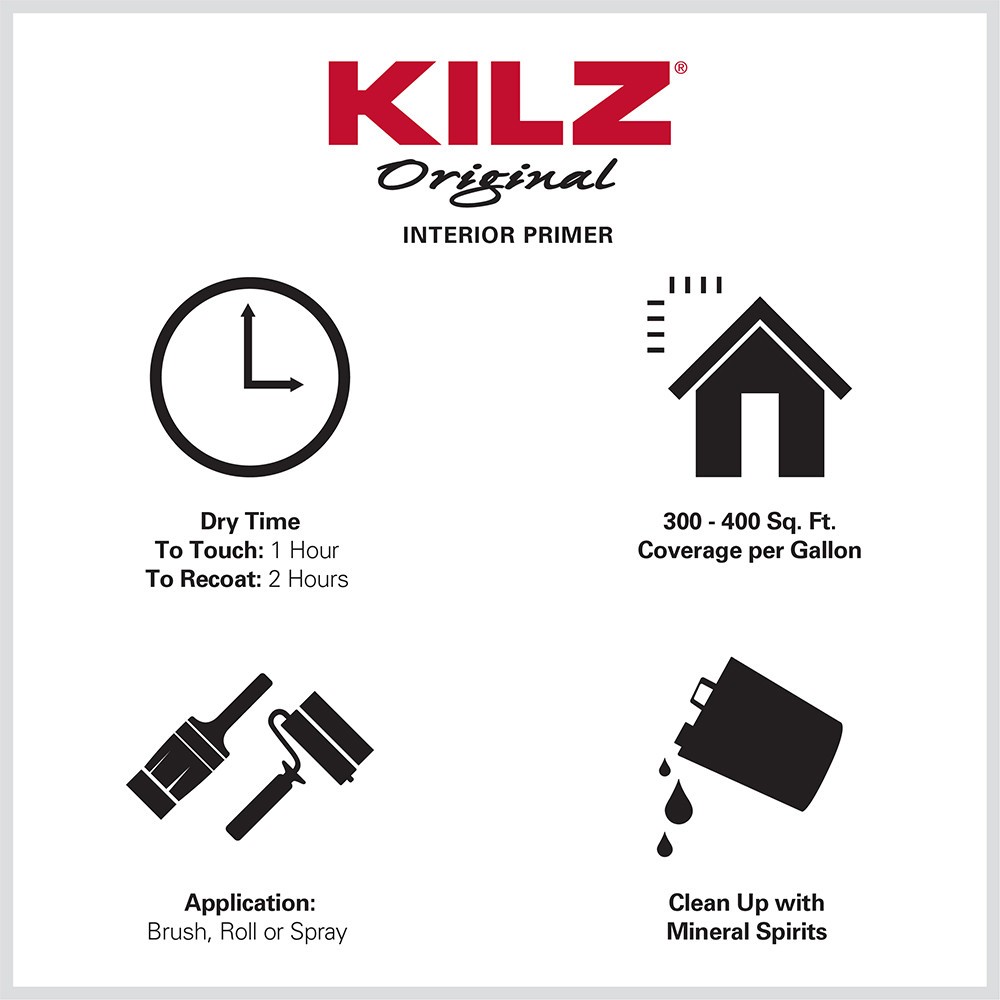 Kilz Original Oil-Based Low VOC Interior Primer Sealer Stainblocker, White, 1