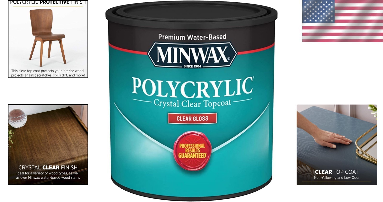 Minwax 25555 Clear Polycrylic Protective Finish – Gloss, ½ Pint for Wood Care