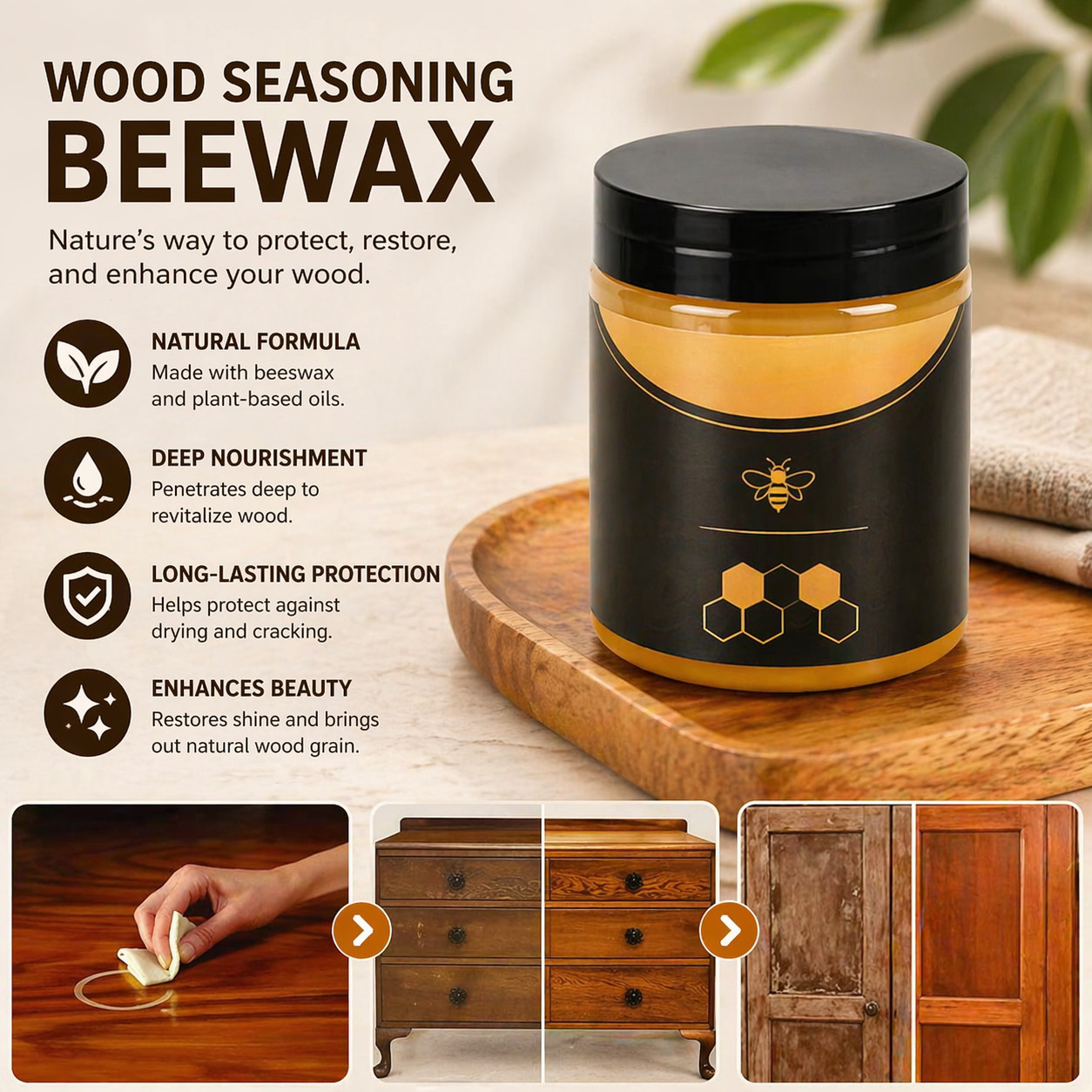 Home Wood Furniture Polish Care Maintenance Cleaner Tool Seasoning Wax Restorer