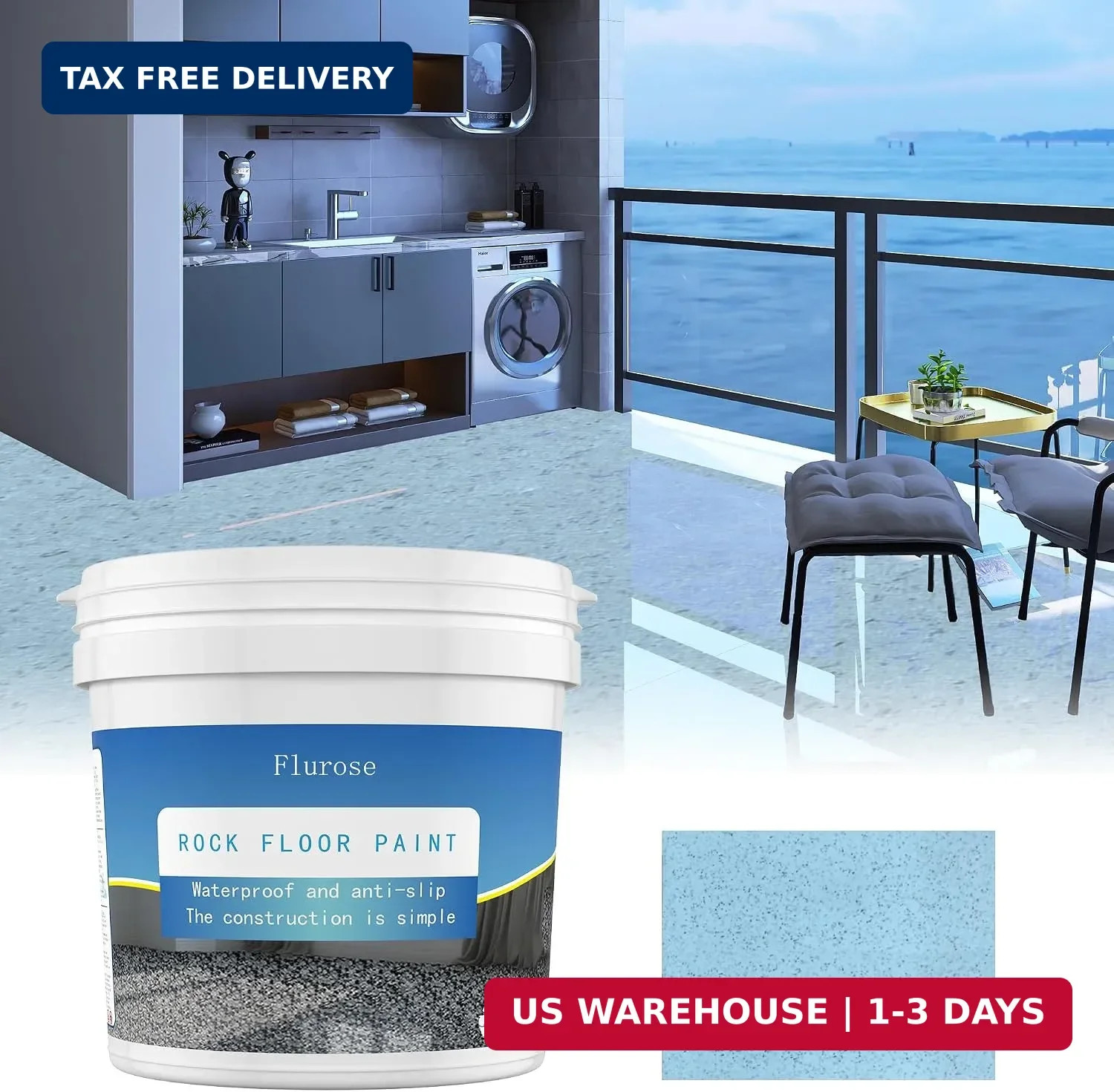 Epoxy Colored Sand Floor Paint, High-Gloss Self-Leveling 35oz (1KG), Blue | Epox