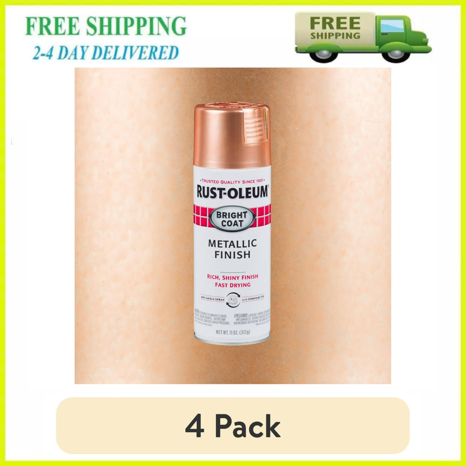 4 Pack Rust-Oleum Bright Coat Metallic Spray Paint Copper 11 oz 314417 – New