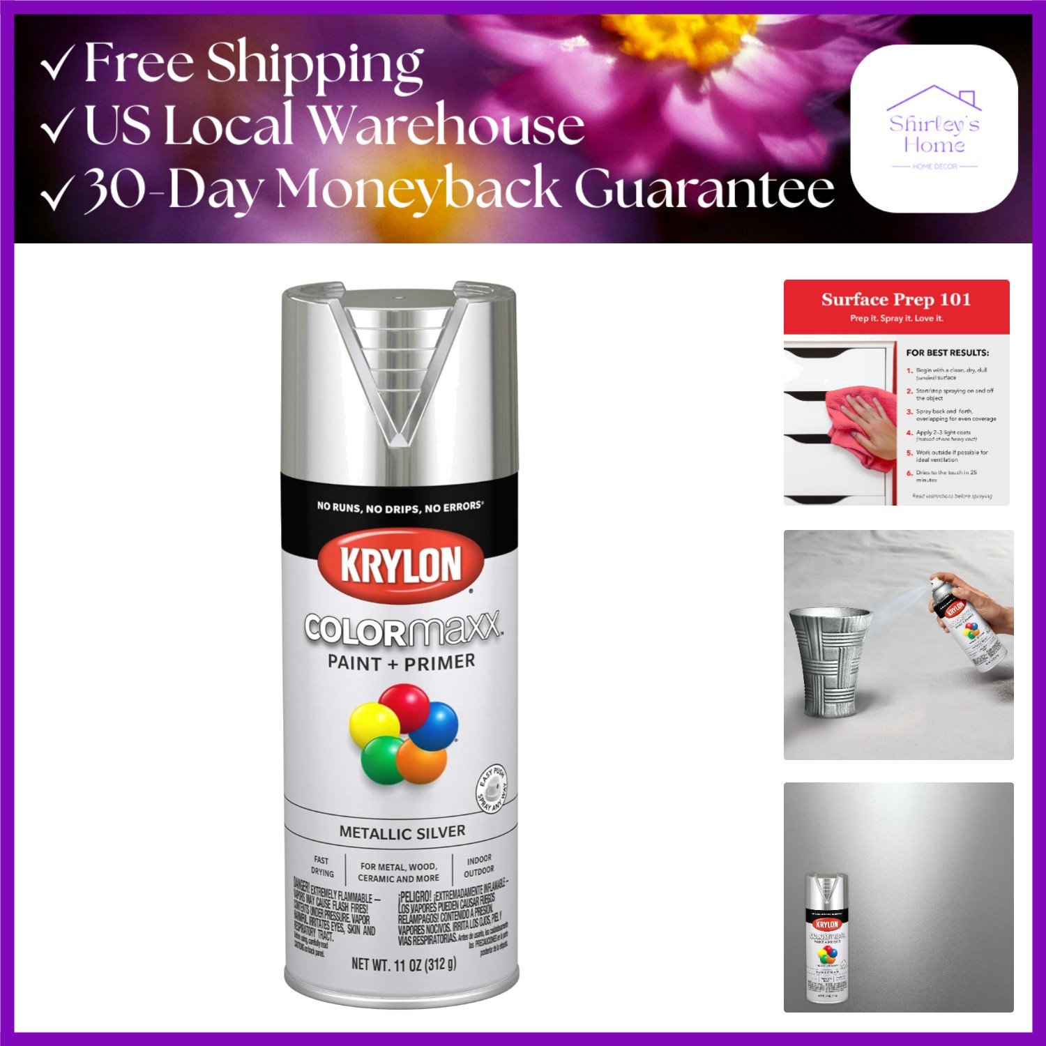 Versatile 11 Oz Metallic Silver Spray Paint for Indoor/Outdoor DIY Projects