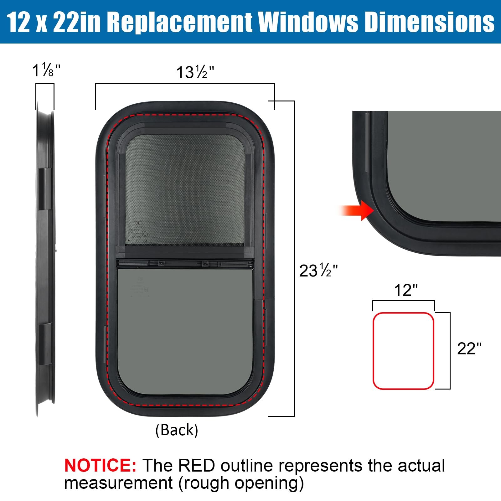 Outprize Vertical Rv Window 12 W X 22 H Tinted Sliding Rv Window Net Screen And
