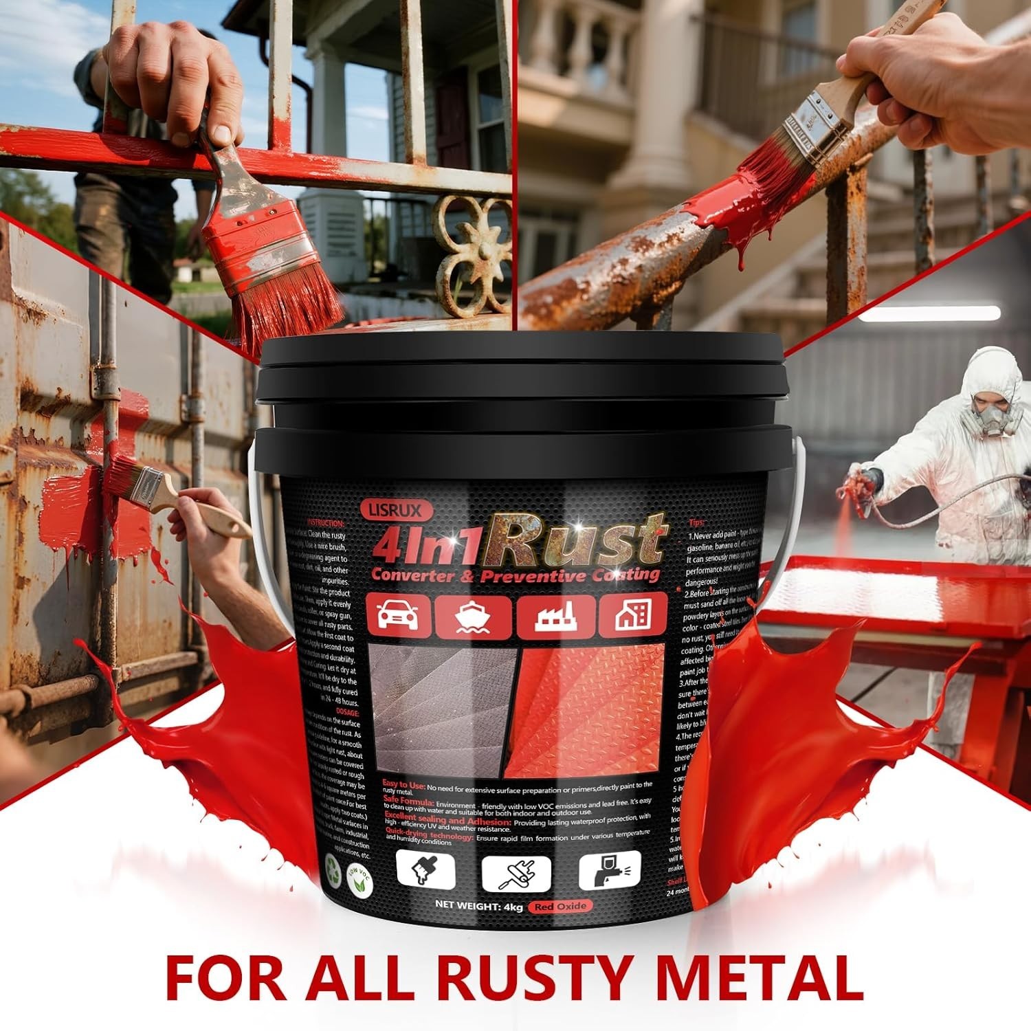 High-Performance 4-in-1 Rust Protection Paint, 141 Fl Oz for Metal Surfaces