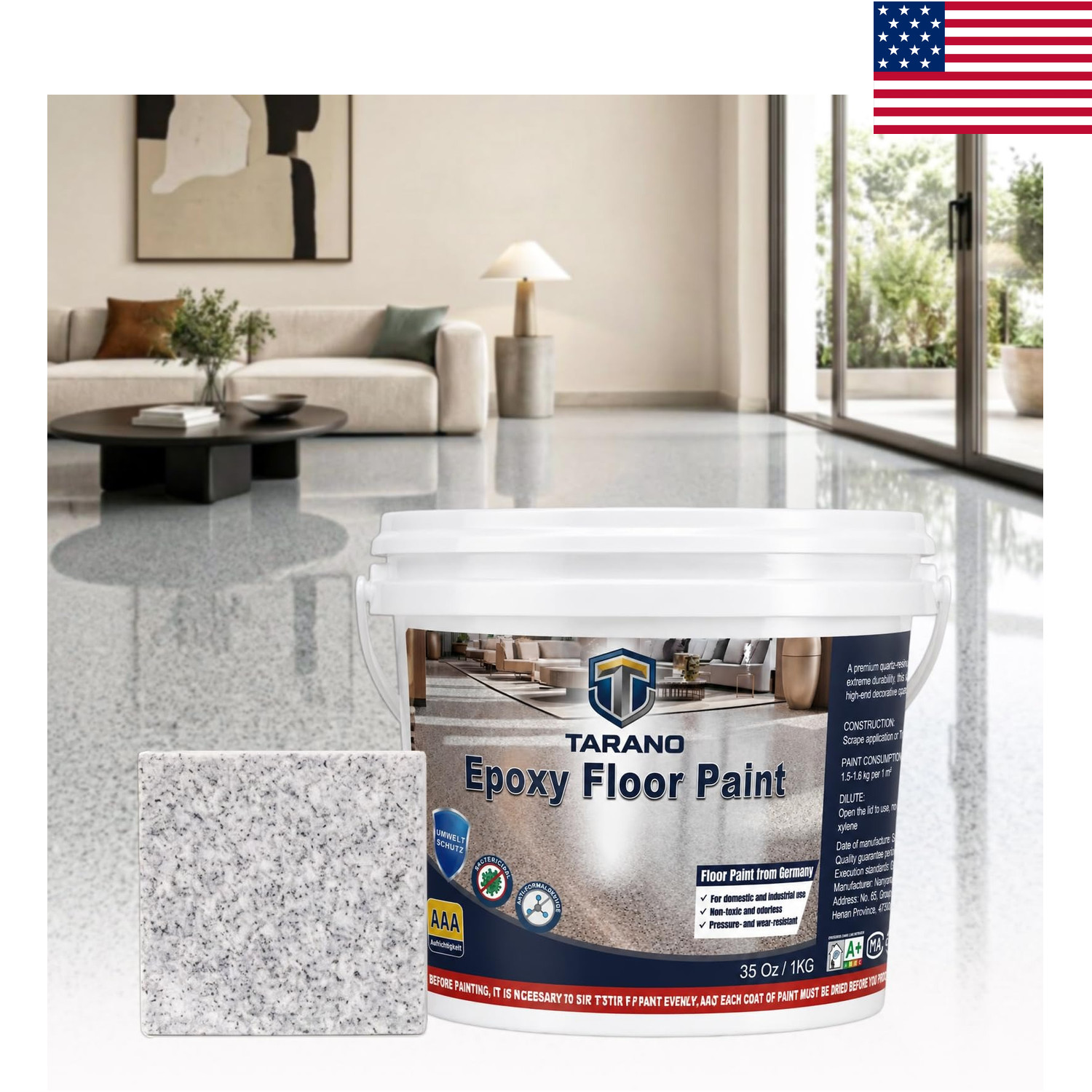 Epoxy Colored Sand Floor Paint Self-Leveling Concrete Non-Slip Garage Patio 35oz