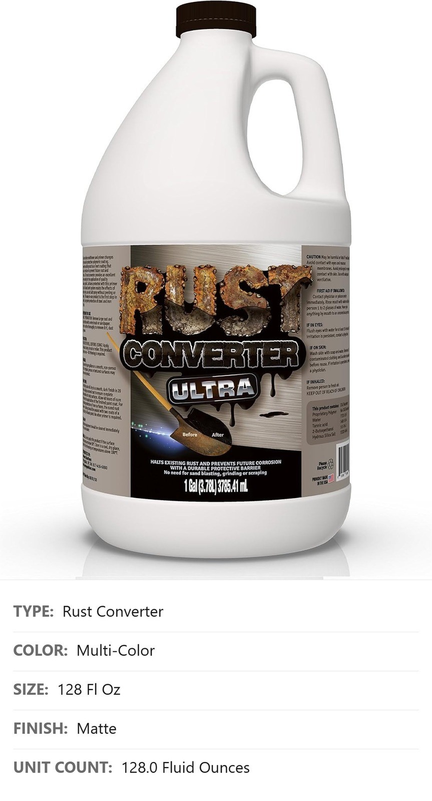 Rust Converter Spray, 1 Gallon, Matte, Multi-Color, Rust Resistant