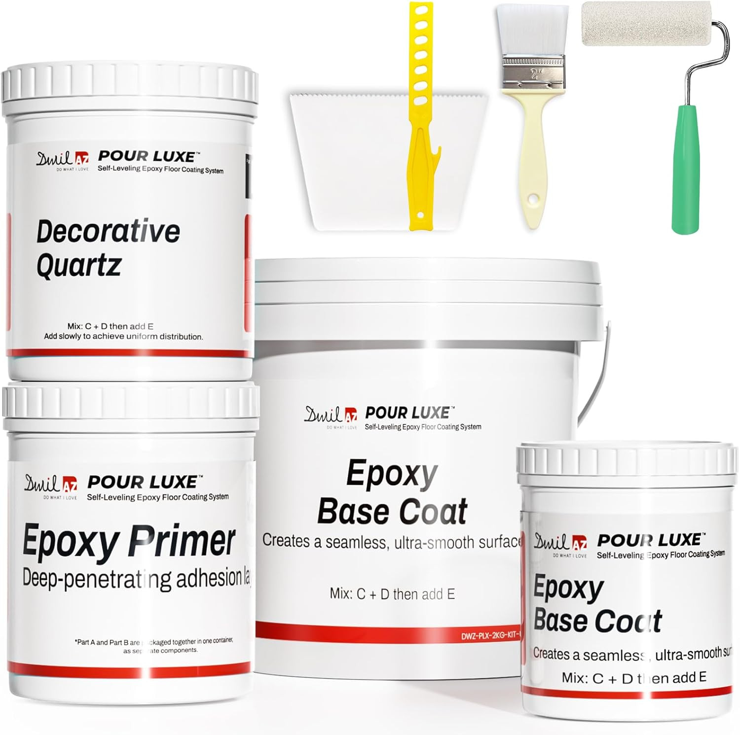 Light Gray Epoxy Quartz Sand Floor Paint Kit – Self-Leveling, Low Odor, 2Kg