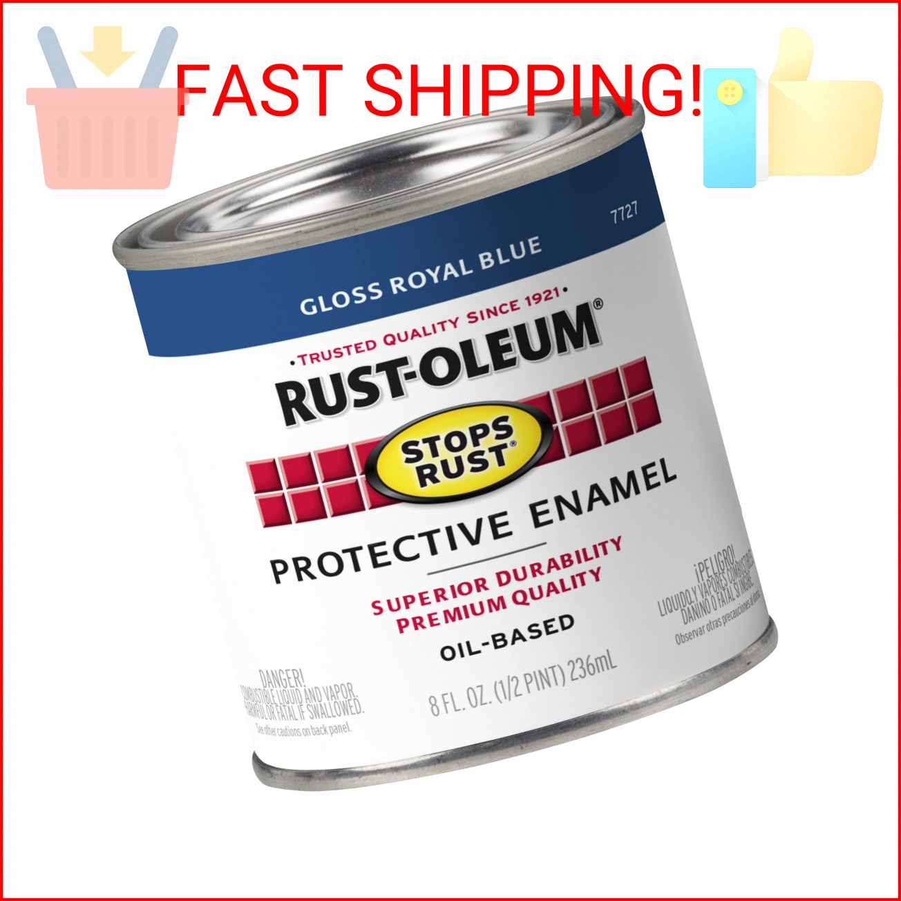 Rust-Oleum 7727730 Stops Rust Brush On Paint, Half Pint, Gloss Royal Blue