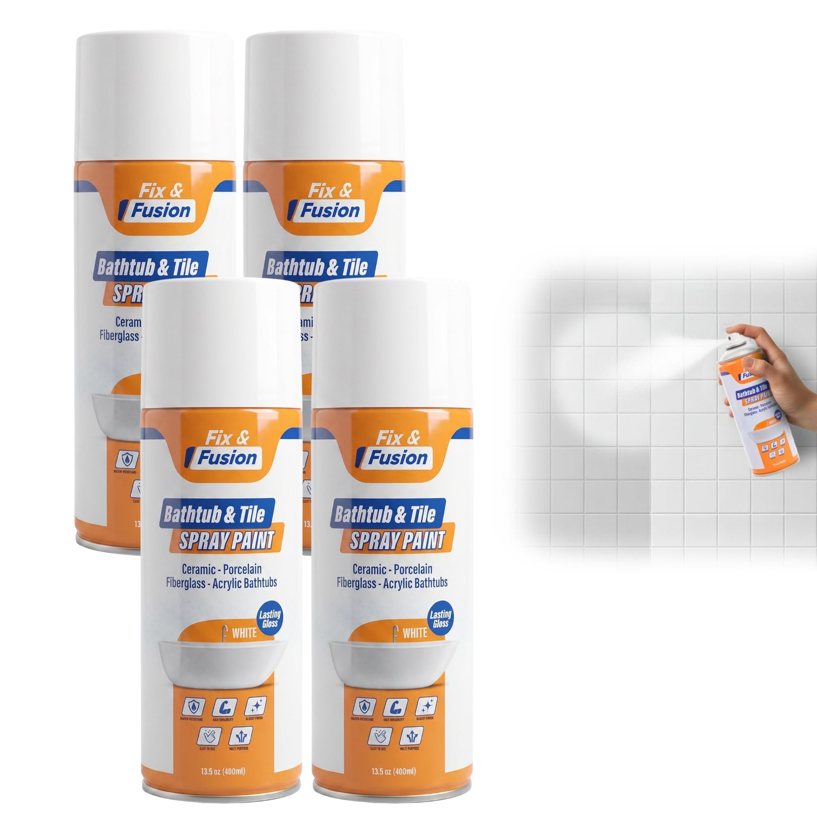 Bathtub & Tile Spray Paint, Multi-Surface Coating for Bathroom & Kitchen, Hig…