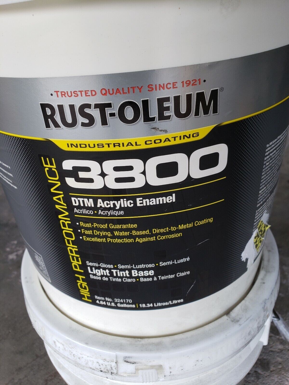 RUST-OLEUM 3800 DTM ACRYLIC ENAMEL, LIGHT TINT BASE, HIGH PERFORMANCE 4.84 GAL