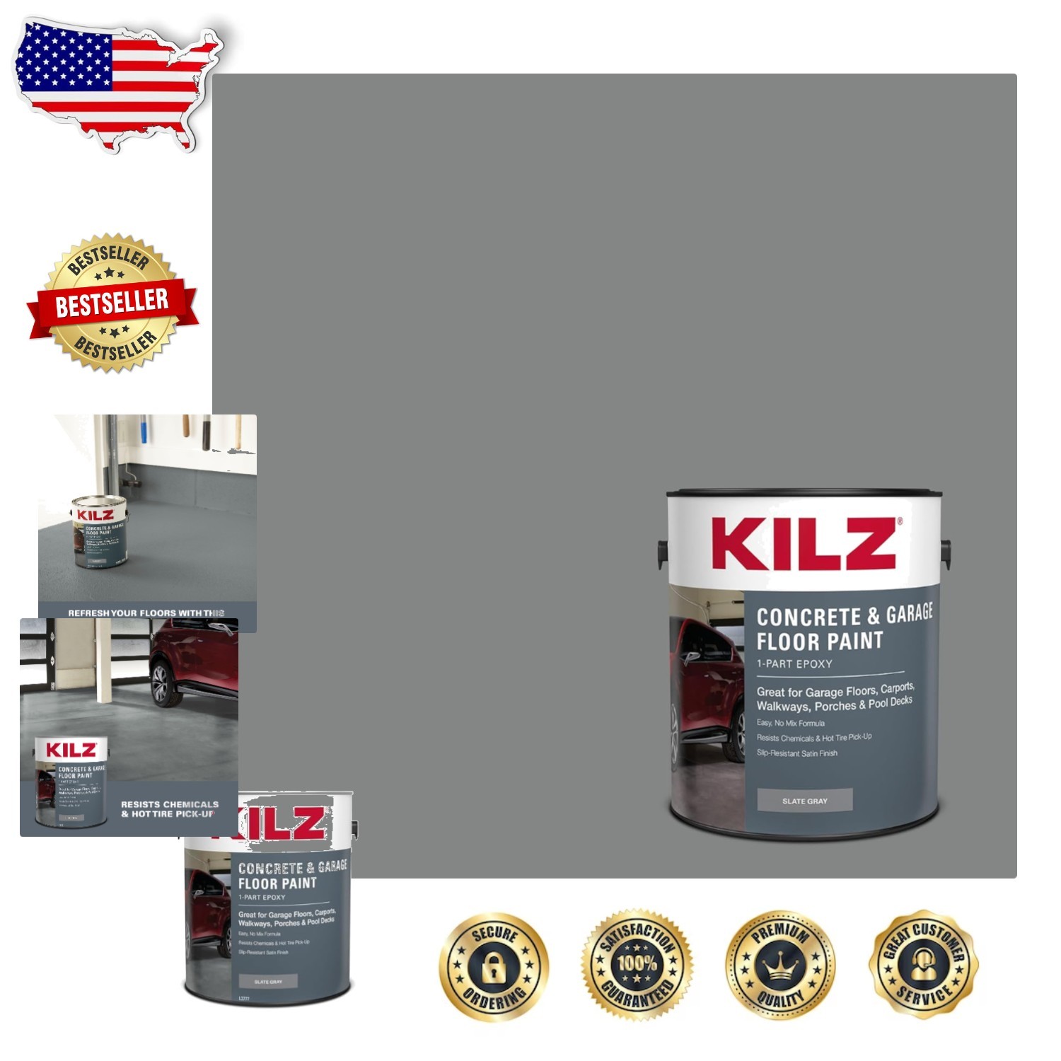 Kilz 1-Part Epoxy Acrylic 1-Gallon Slate Gray Satin Garage Basement Porch Paint
