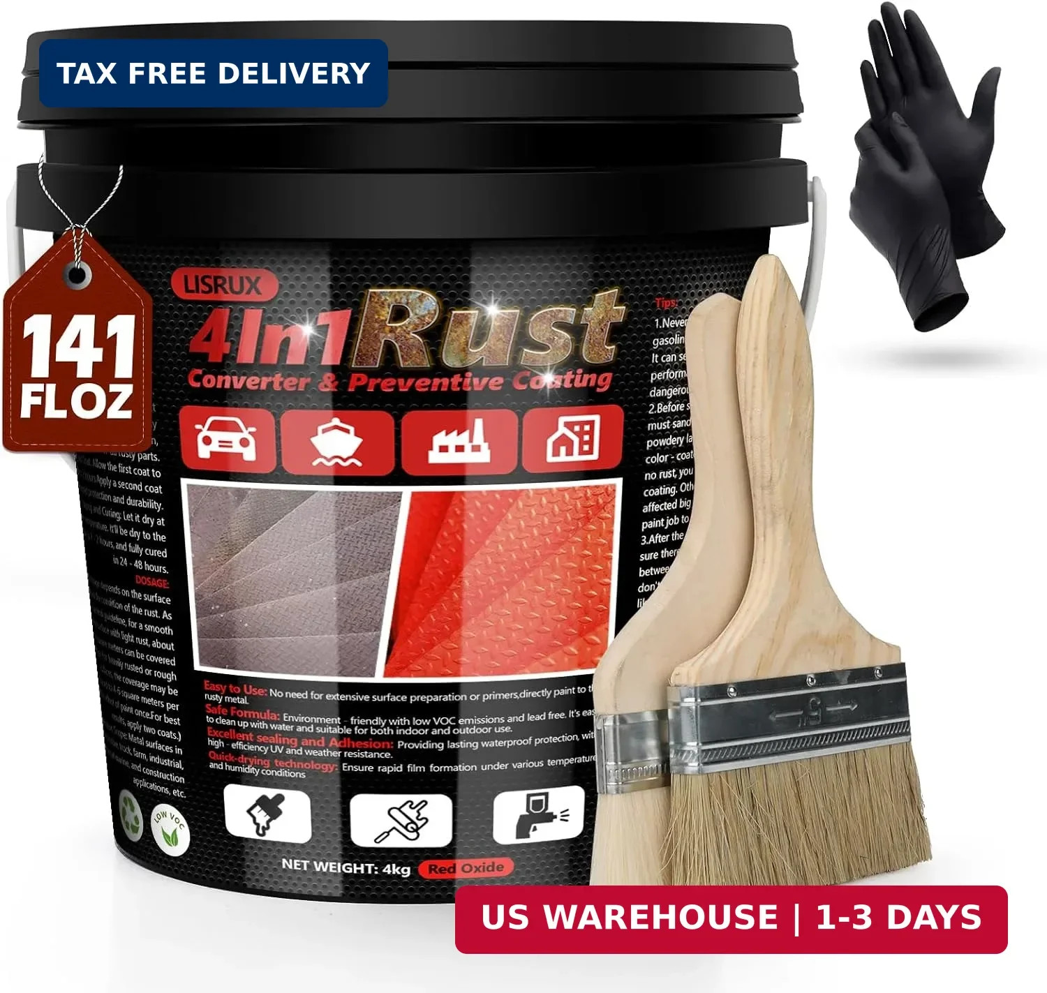 4-in-1 Rust Converter & Metal Primer, 141 Fl OZ Red Rust Inhibitor Paint for Met