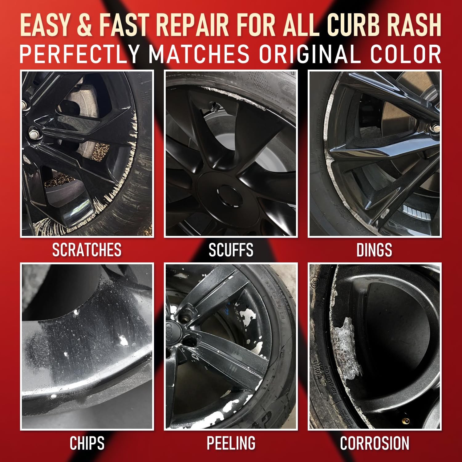 1 Set Gloss Black Wheel Rim Scratch Repair Kit Paint Pen Curb Rash Alloy