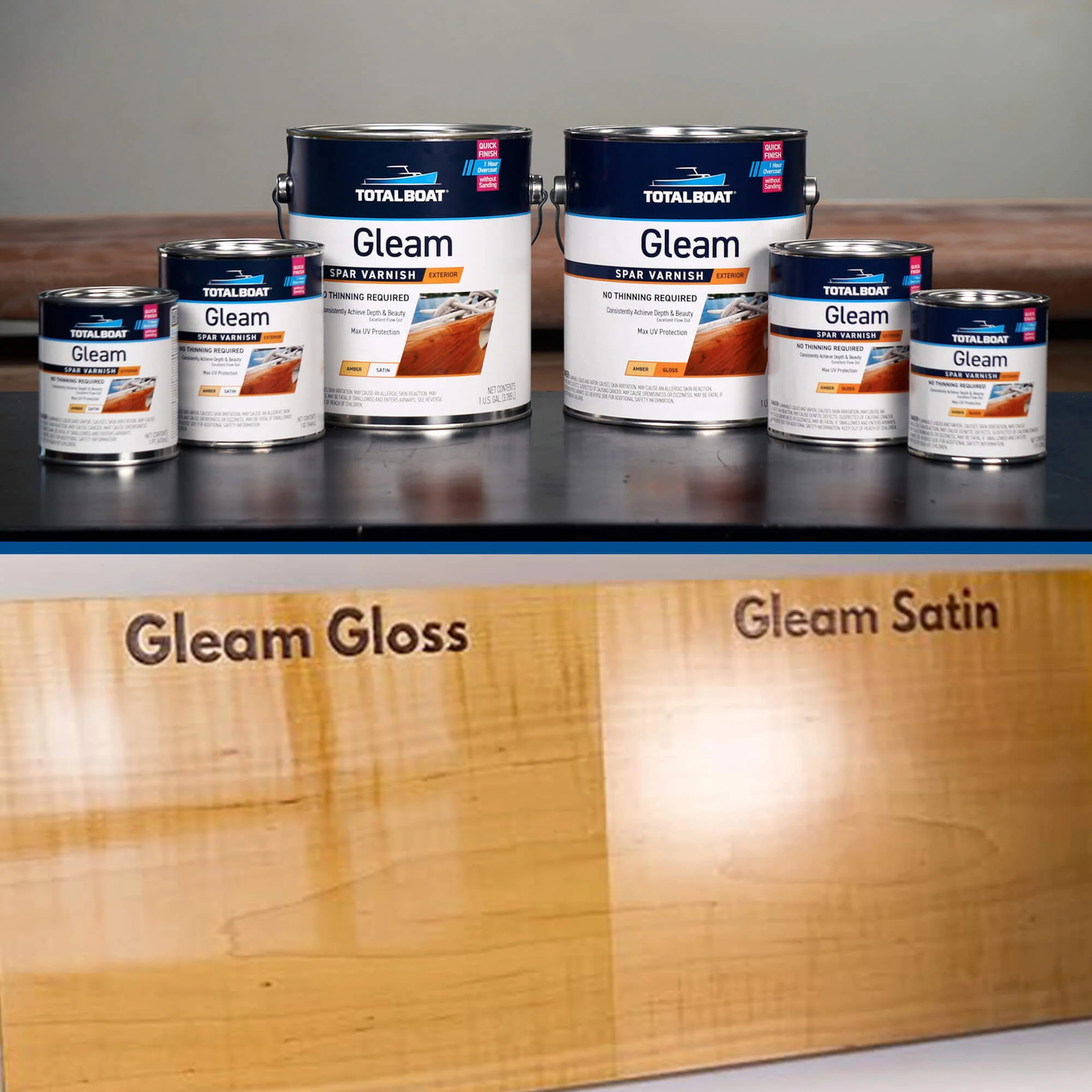 TotalBoat Gleam Marine Spar Varnish 2-Quart Kit Amber Gloss UV Protection