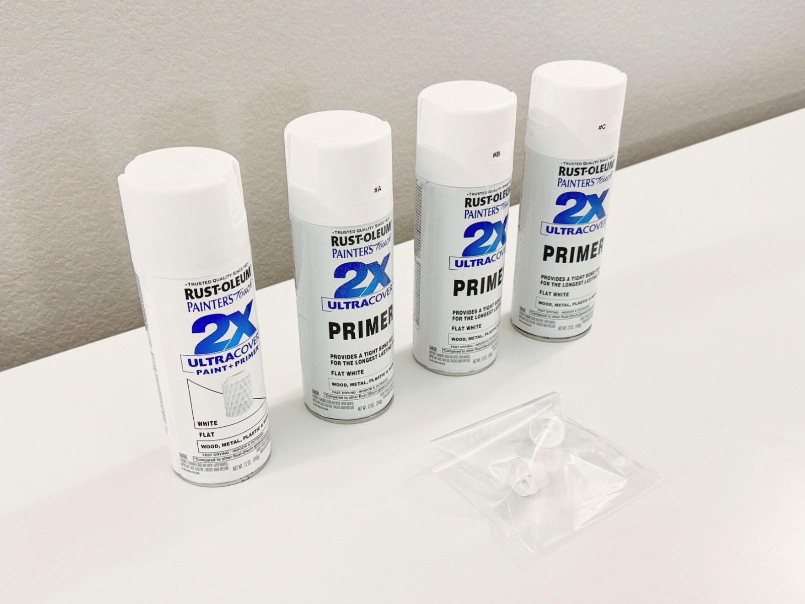 Rustoleum Spray Paint White + Primer Set, 1 New 3 Used, Sold As Is 4pcs