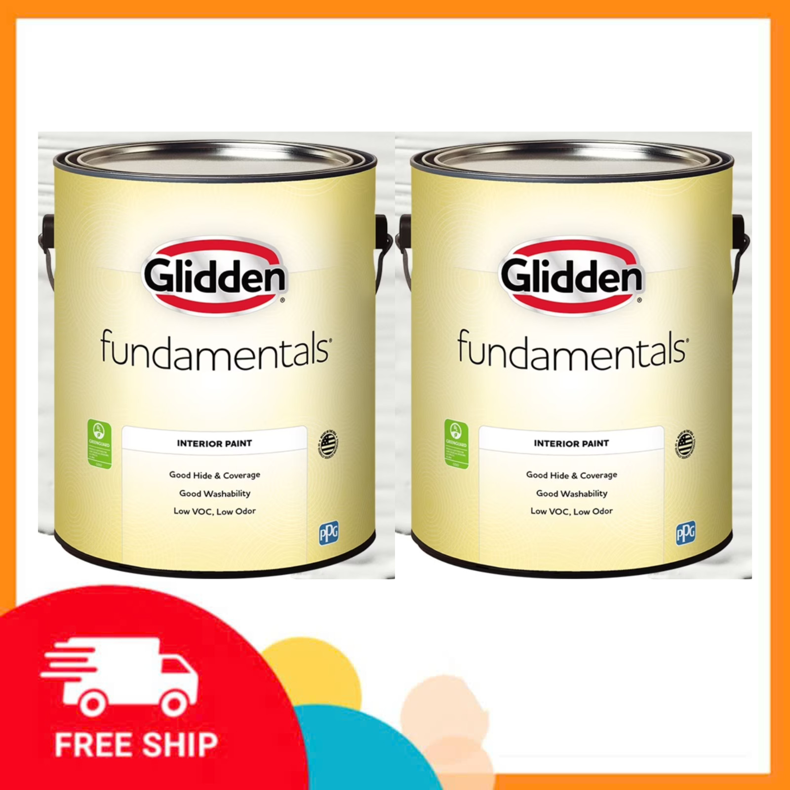Glidden Fundamentals Interior Paint, White, Flat, 1 Gallon (2-Pack, 2 Gal Total)