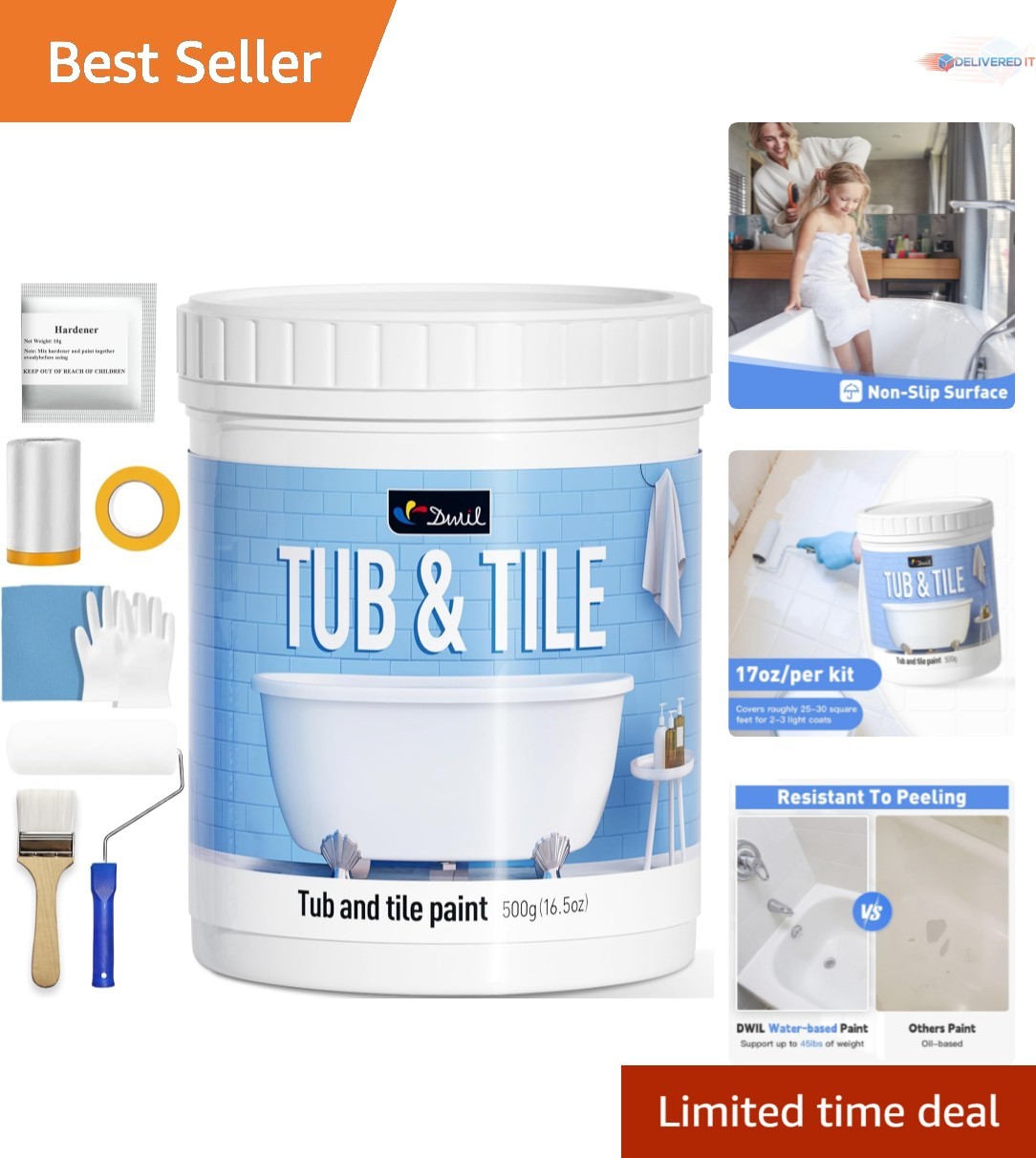 Tile Paint Kit Water-Based Low Odor To Wetsurfaces Indoor Easy to Use