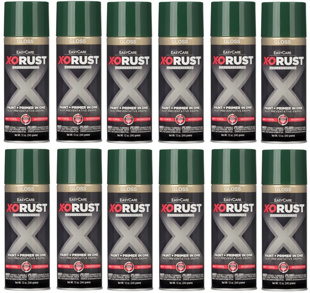 X-O Rust XOP11-AER Gloss Hunter Green Anti-Rust Enamel Spray Paint + Primer (12)