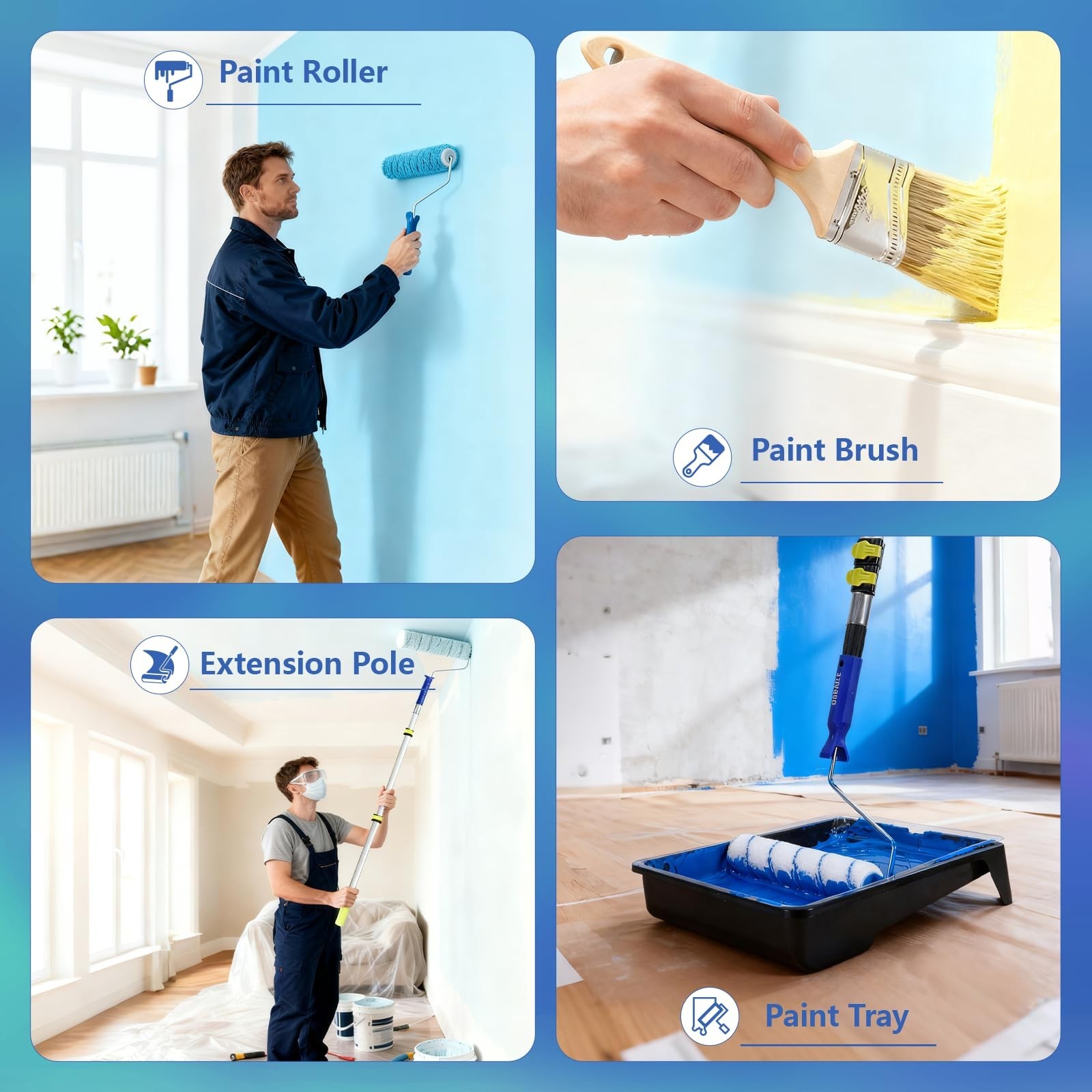 Paint Roller Kit with 2 to 4 FT Extension Pole for House Painting – Completed…