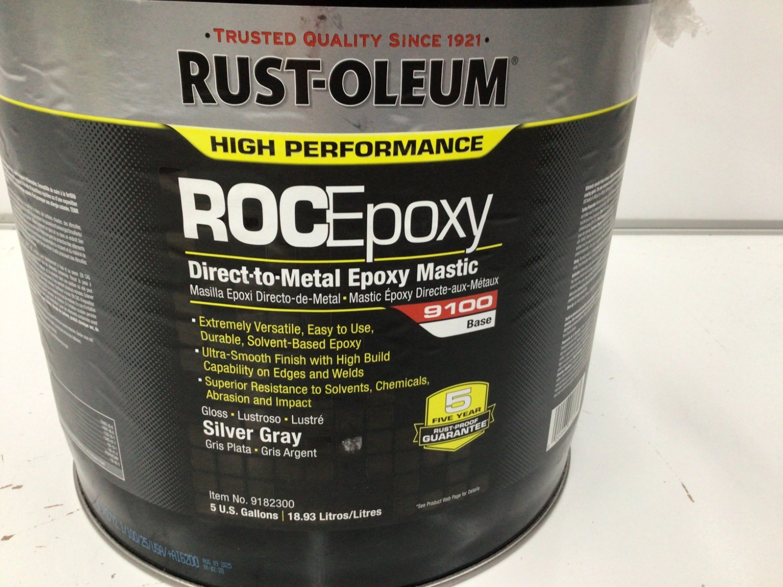 Rust-Oleum 9182300 Epoxy Mastic Coating Base, Silver Gray, Gloss, 5 Gal, 125 To