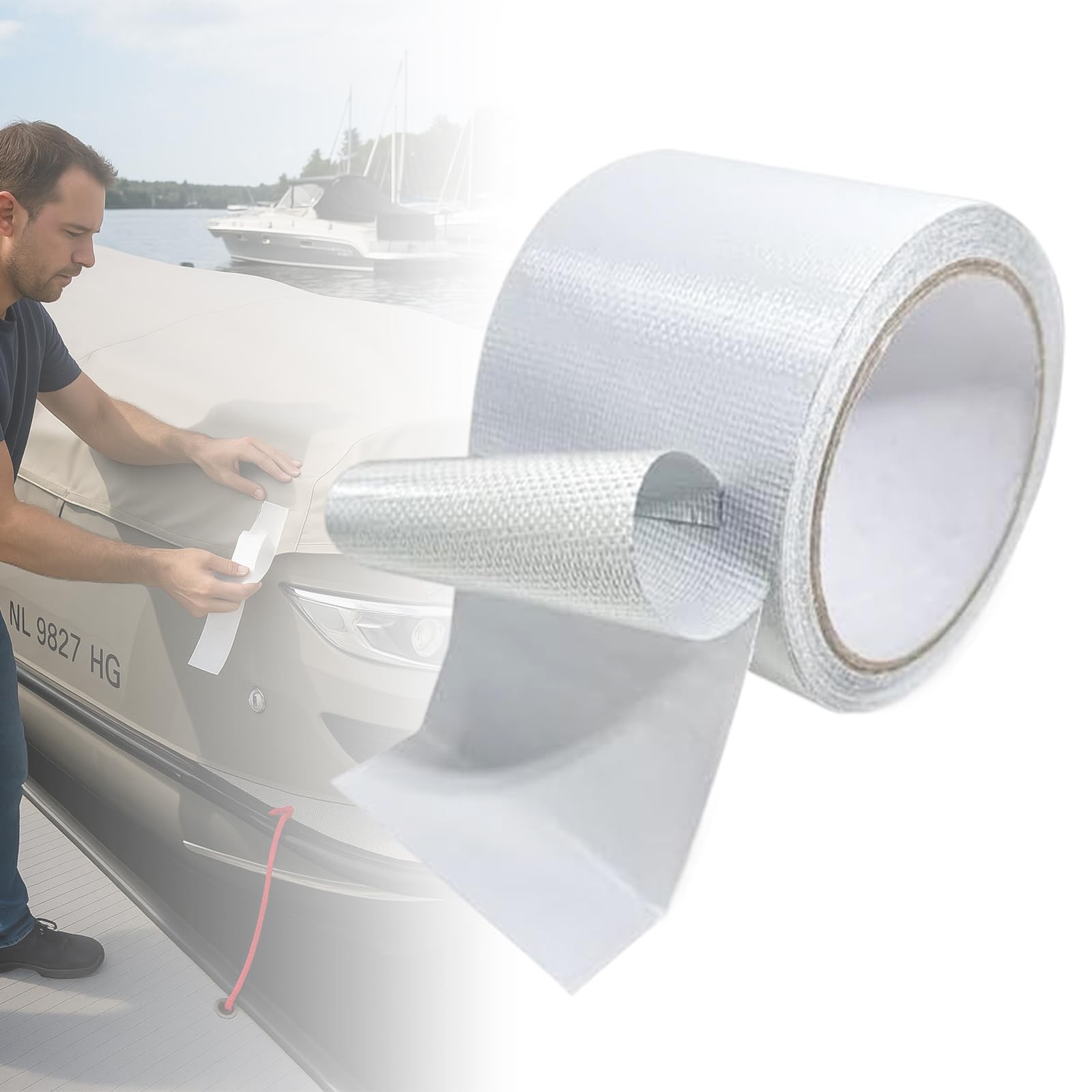 Waterproof Fabric Repair Tape, Heavy-Duty Canvas Patch for Boat Covers, RV Awnin
