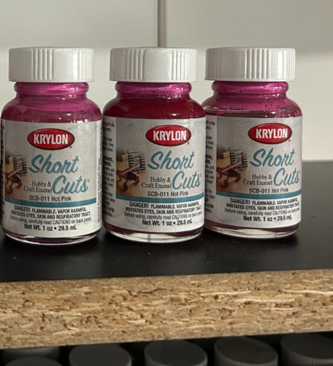 New 3-pack lot Krylon SCB011 Short Cuts Brush-On enamel Paint Hot Pink 1 Ounce