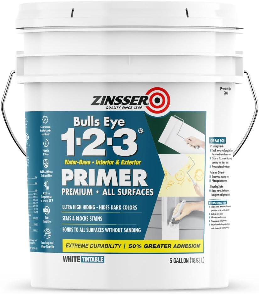 2000 Bulls Eye 1-2-3 Water-Base Primer, 5 Gallon, White, 640 Fl Oz