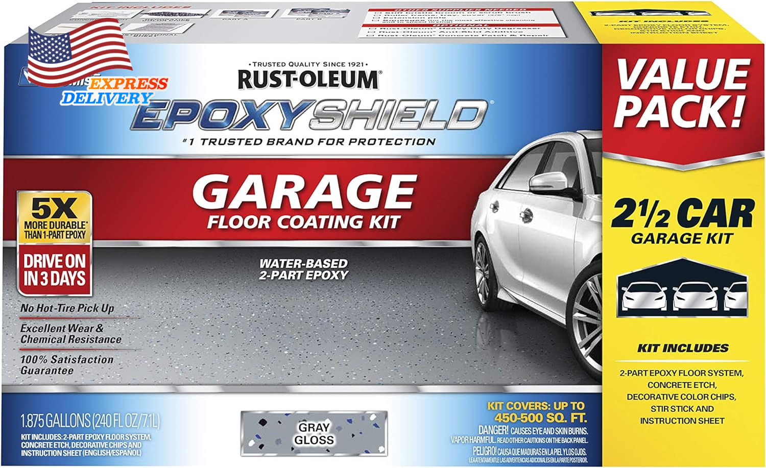 365186 EPOXYSHIELD Garage Floor Coating Kit 2.5 Car Gloss Dark Gray