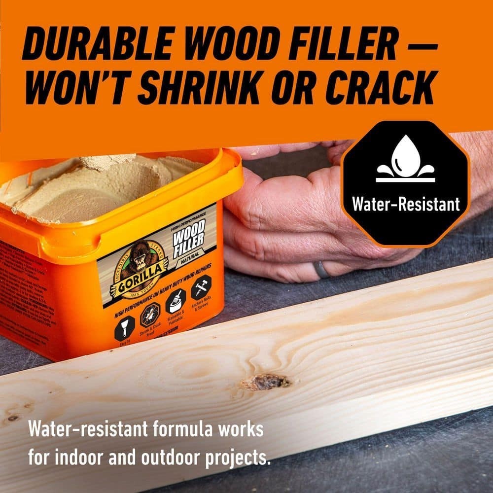 Gorilla 16 oz Natural Wood Filler Tub All Purpose, Paintable, Sandable