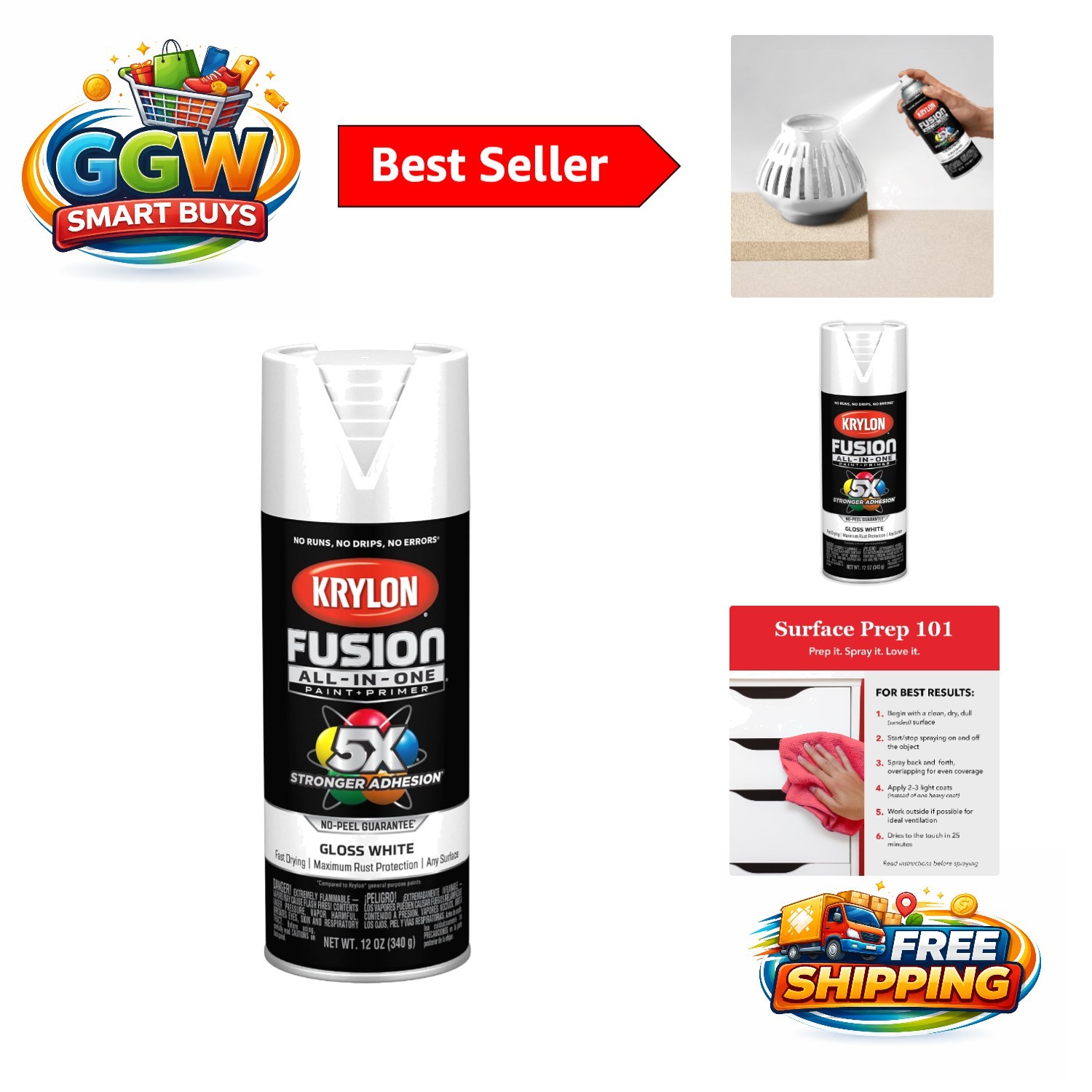Fusion All-In-One Gloss Spray Paint, Rust Resistant, 12 oz – Quick Dry & Durable